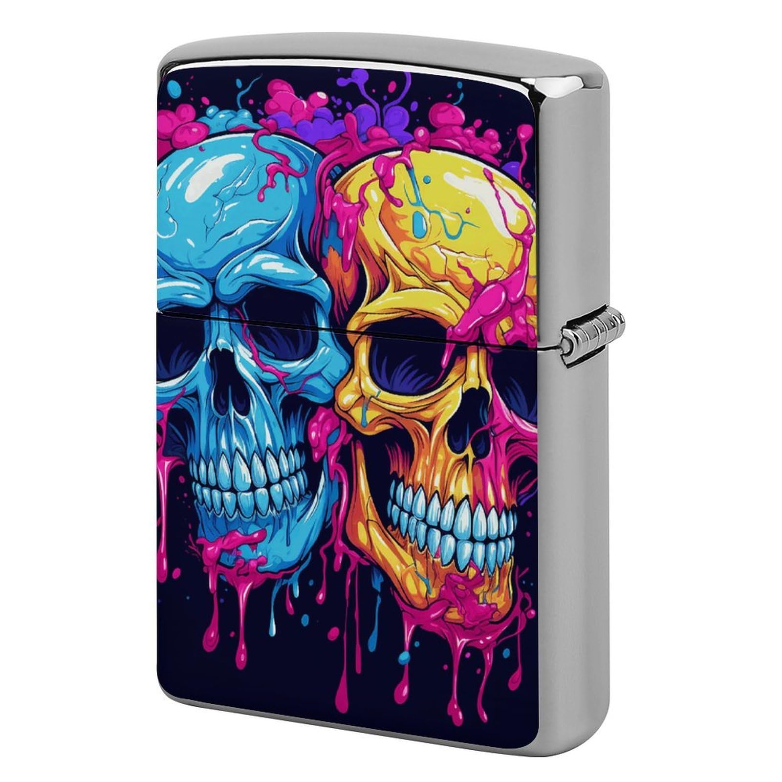 Two Different Skulls Lighter Case for Men, Personalized Lighter Cover for Valentine's Day Gifts, Flip-Top Lighters Shell for Outdoor, Portable Lighters Protective Sleeve