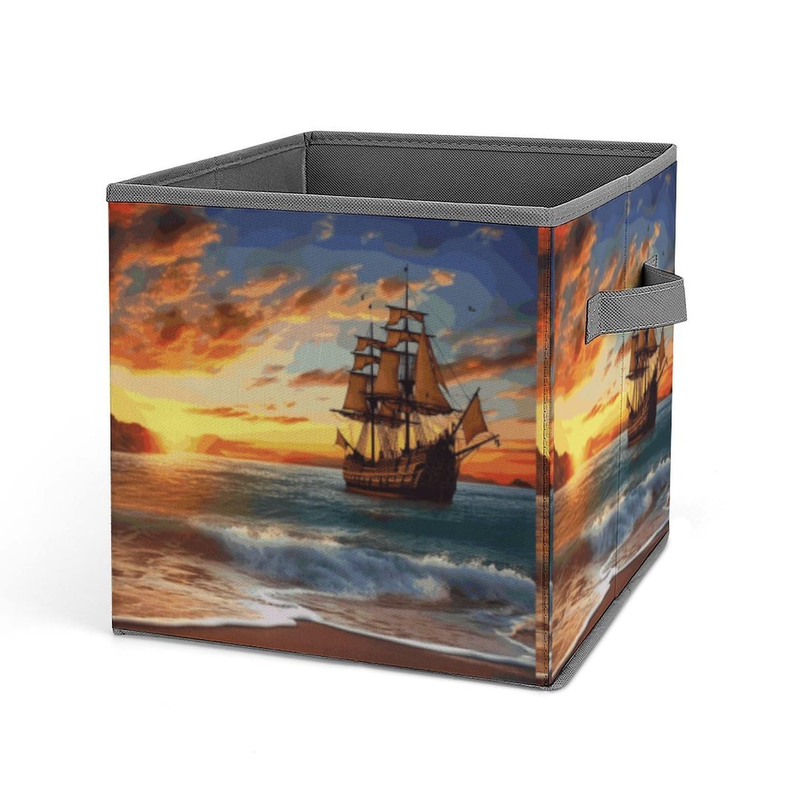 JTREHY Pirate Ship in The Sunset Storage Bins Sturdy Large Capacity Folding Sorting Boxes Convenient Stable Storage Box Collapsible Fabric Storages Cubes Organizer with Handles