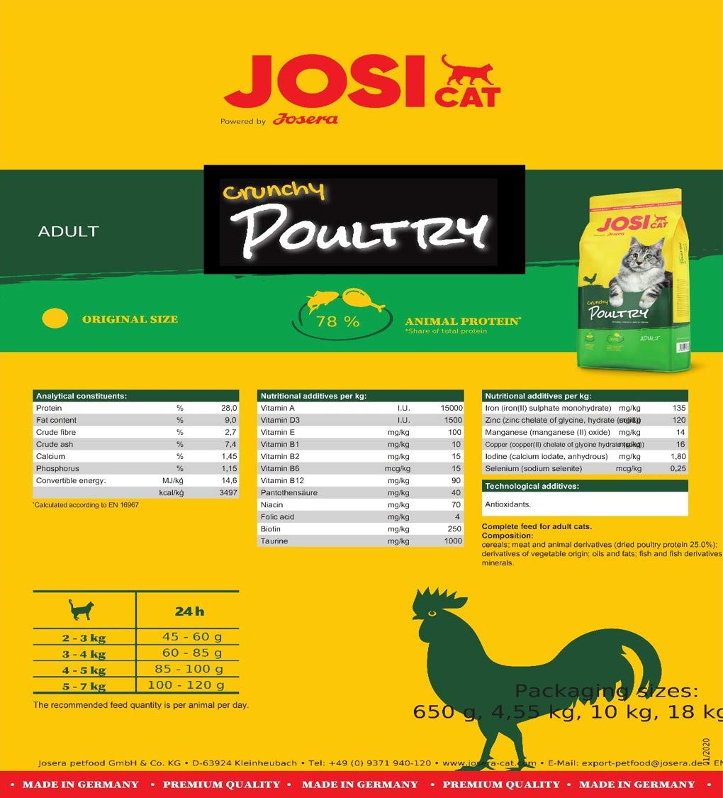 Josicat Trockenfutter für Katzen, Josera Katze, 18 kg, knusprig, Geflügel