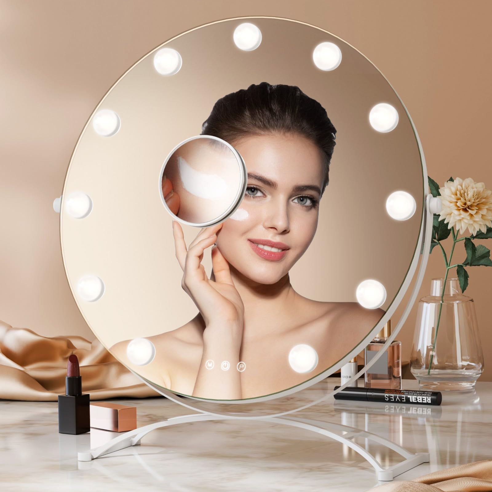 Heilmetz Hollywood Vanity Mirror 11 Bulbs for Dressing Table, 360° Rotatable Light up Makeup Mirror,Make up Mirror with 3 Color Temperature, Round ф50cm