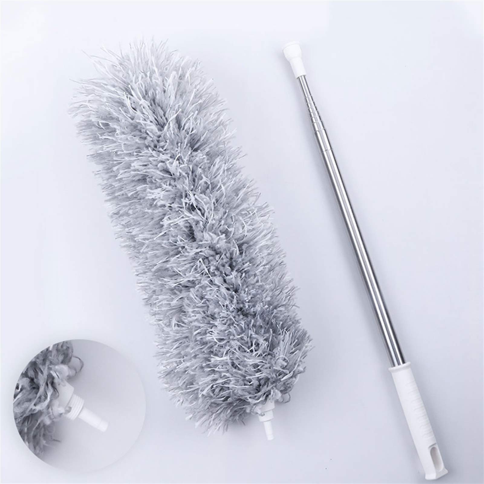 Cepillos de limpieza de escobas de mano Plumero de plumas extensible con polo telescópico (acero inoxidable), plumero de microfibra con cabeza flexible lavable for limpiar ventiladores de techo alto,