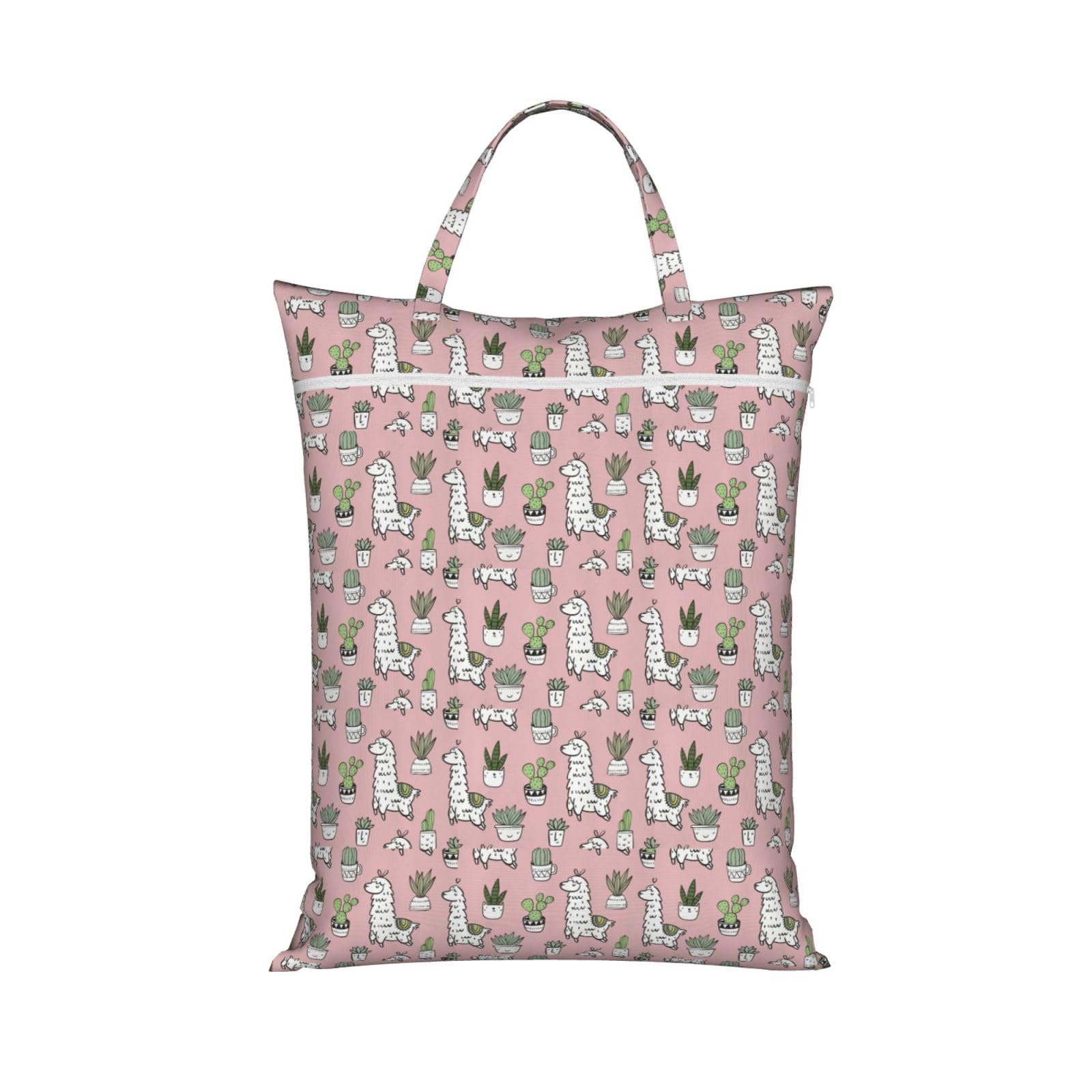 Alpaca And Cactus Print Travel Laundry Bag Foldable Lightweight Camping Beach Dorm Weekend Getaways