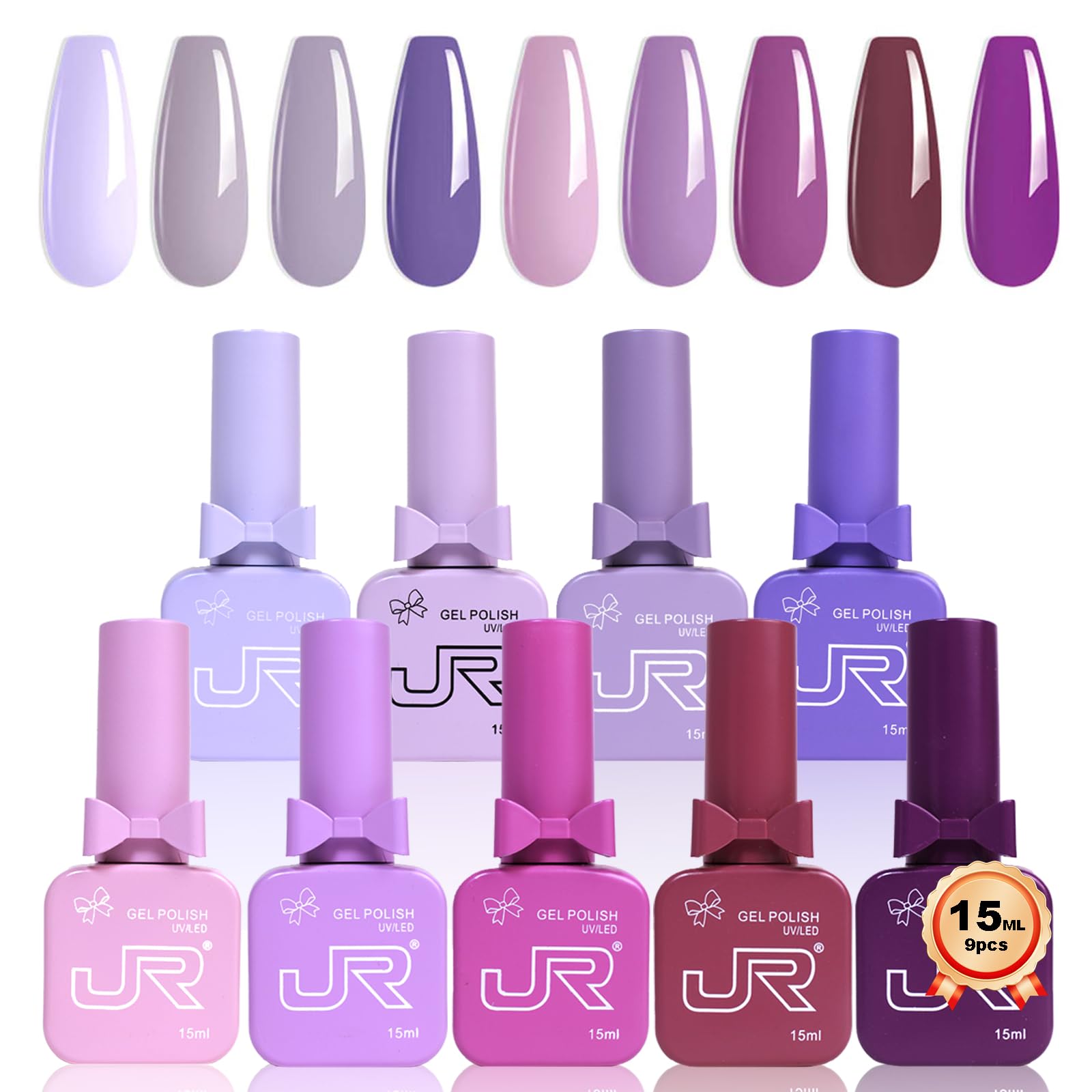 JR 9pcs 15ml Gel Nail Polish Set Including Lavender Purple Gel Polish Kit UV LED Soak Off Polish Home DIY Gift Purple Set