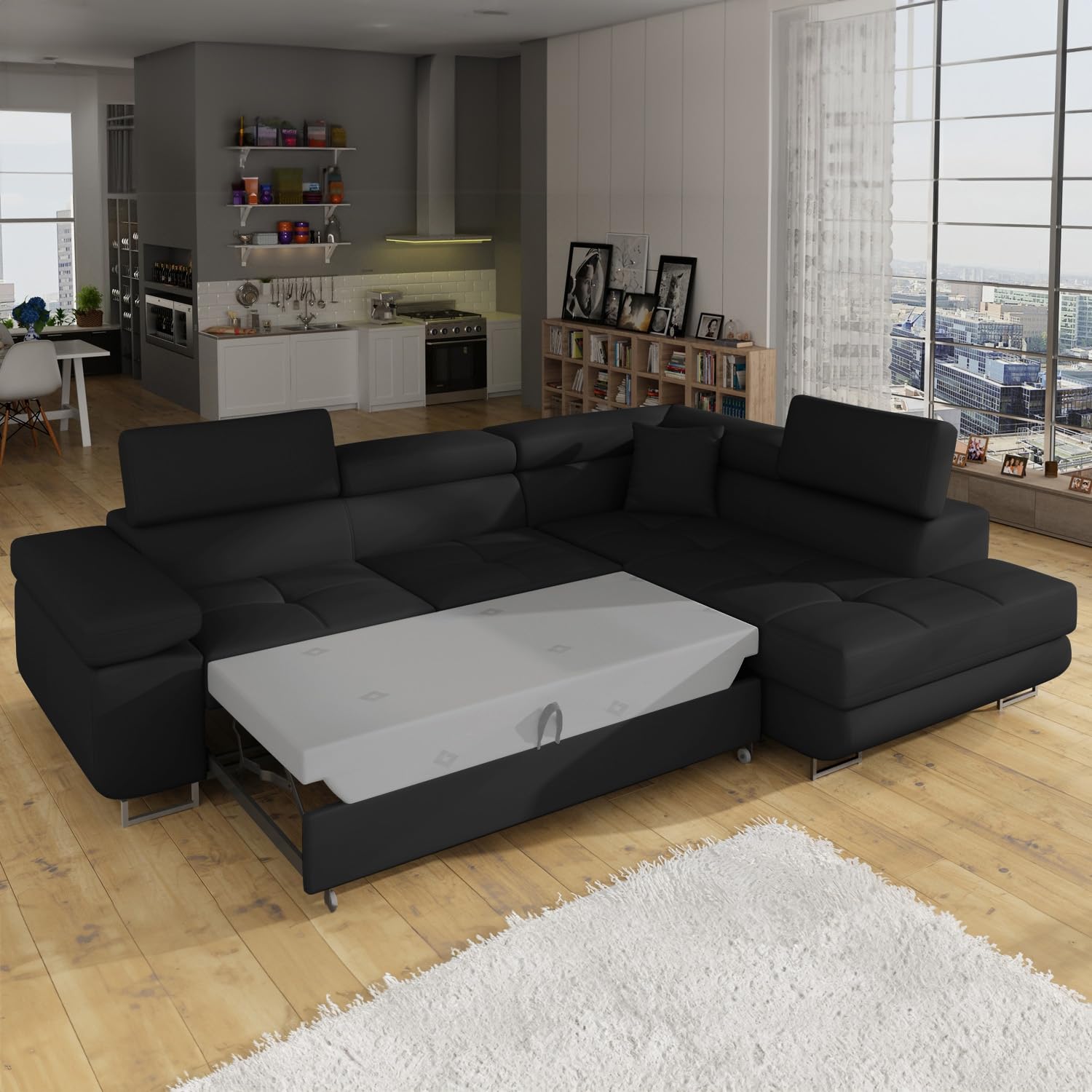 INTENSE DECO Canapé d'angle Droit Convertible Marius Noir