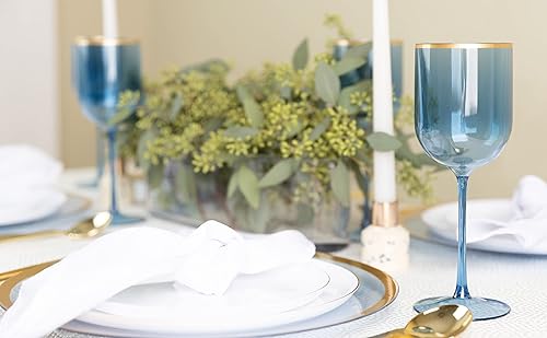 Miniatura 4 de Party Bargains 5 copas de vino borde azul dorado 12 onzas  Copas de vino de plástico desechables inastillables con tallo  para fiestas en la piscina