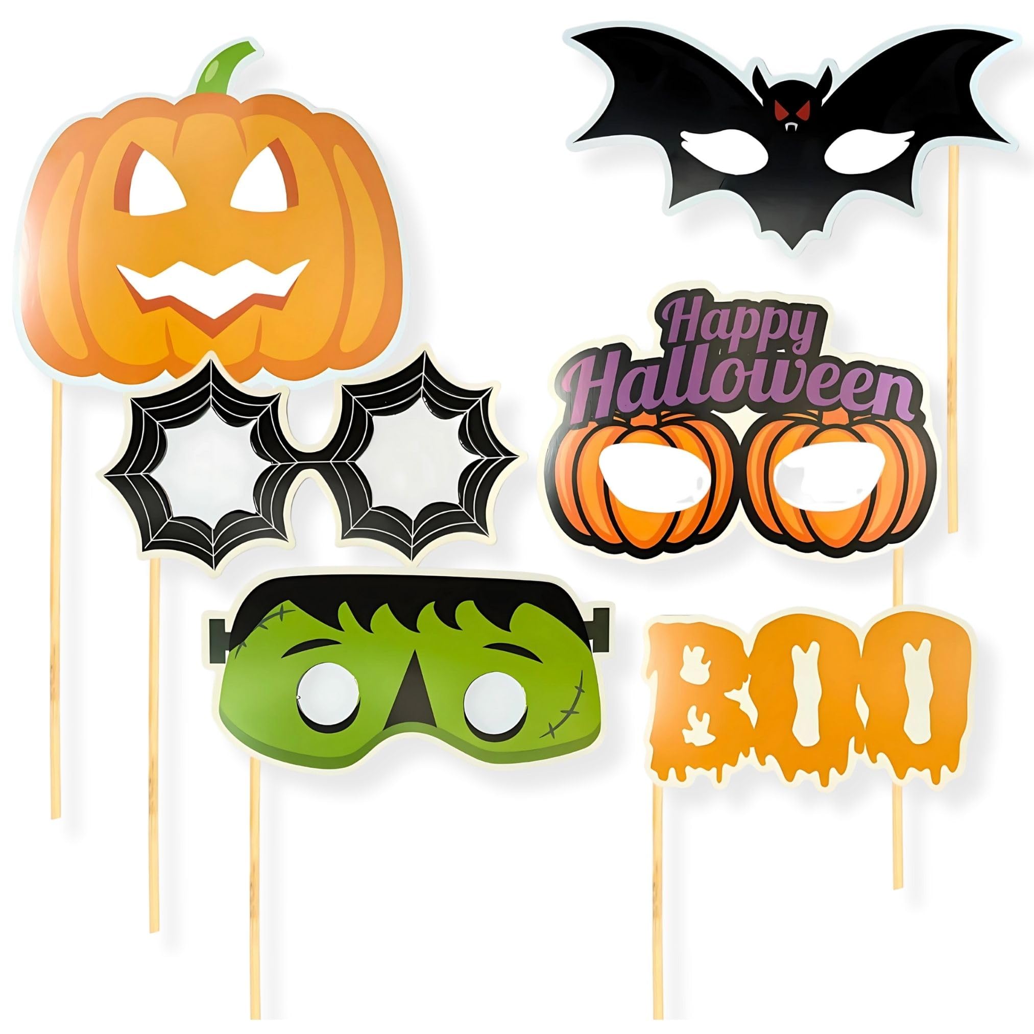 AKH® 6PK Halloween Photo Booth Props | Assorted Spooky and Funny Designs with Sticks, Perfect for Halloween Party Decorations, DIY Photobooth Kit & Selfie Props