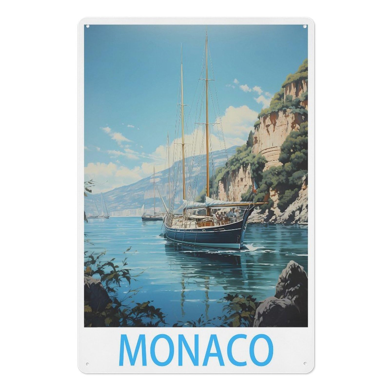 Monaco Vintage Travel Poster Vintage Tin Sign 08x12inch(20x30cm) Wall Art for Home Office Bedroom Living Room Cafes Wall Decor