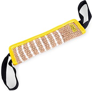 Dog Bite Tug Toy 12 x 3.2 Inches - Durable Pull Toy with 2 Soft & Strong Handles - Tough Jute Bite Pillow for Medium to Large Dogs - Ideal for Tug of War, Fetch, K9, Puppy Training & Interactive Play