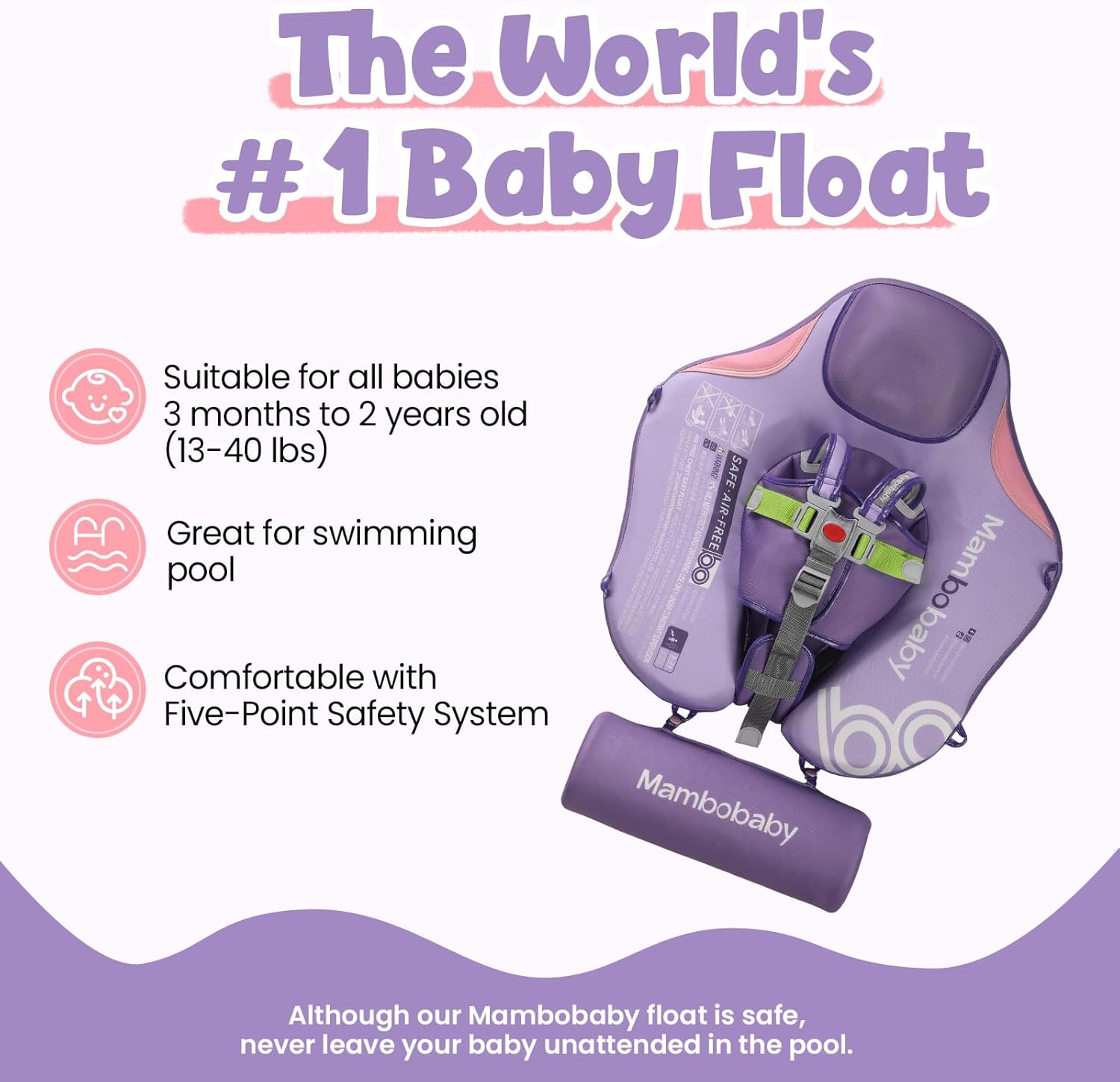 Mambobaby Float Non-Inflatable Baby Float with Canopy, Five-Point Safety System, 3D Canopy(Detachable) UPF 50+, Baby Pool Floats for 3-24 Months, Dual-Mode Toddler Swim Floaties