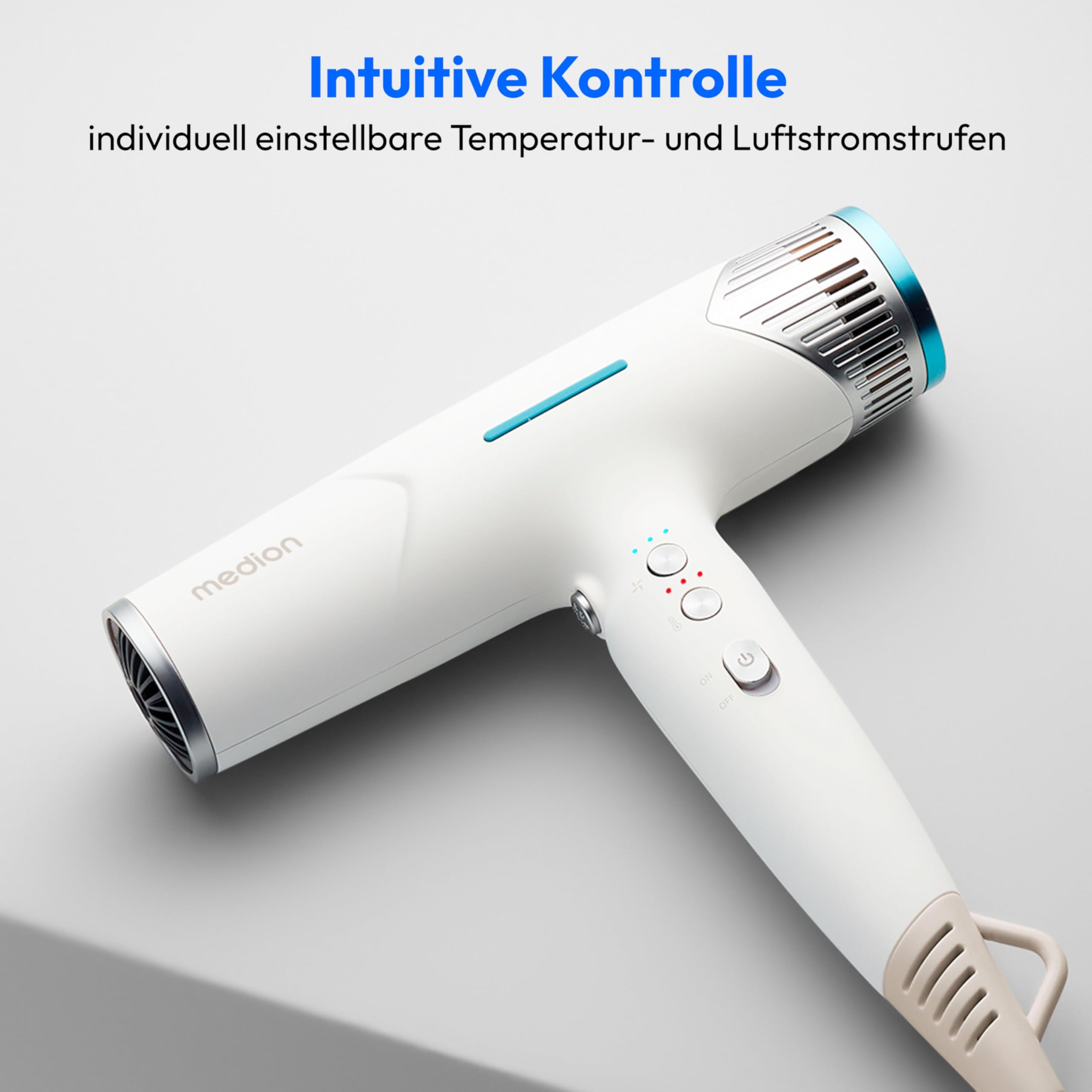 MEDION Föhn - Ionen Haartrockner mit Diffusor HD2 (Ionen, 1.500 Watt, Stylingdüse, vielseitige Aufsätze, leise langlebiger BLDC Motor, Selbstreinigungsfunktion, langes Netzkabel) Haarföhn weiß