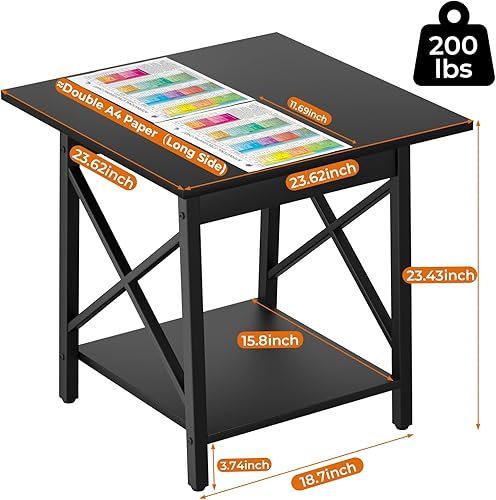 Miniatura 3 de GreenForest Mesa auxiliar de 24 pulgadas para sala de estar, mesas auxiliares cuadradas grandes con marco en X, mesita de noche industrial alta con