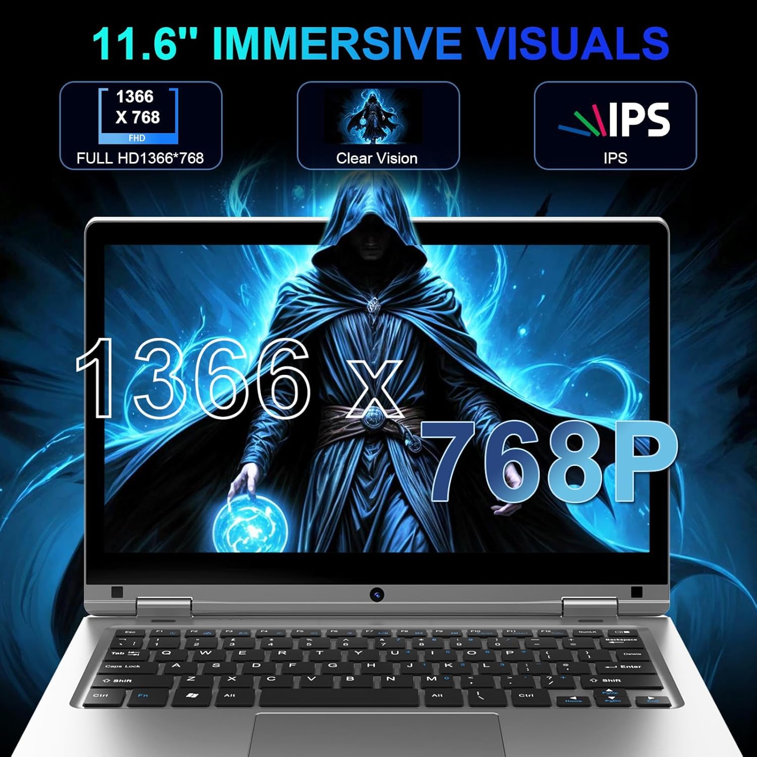 PINSTONE Computer portatile da 128 GB SSD 11.6" N4020 - PC portatile touch pieghevole a 360°, 1366 x 768 IPS, 2.4G+5G WiFi/Mini HDMI / USB3.0 / Laptop Extension SD Tastiera a membrana, argento