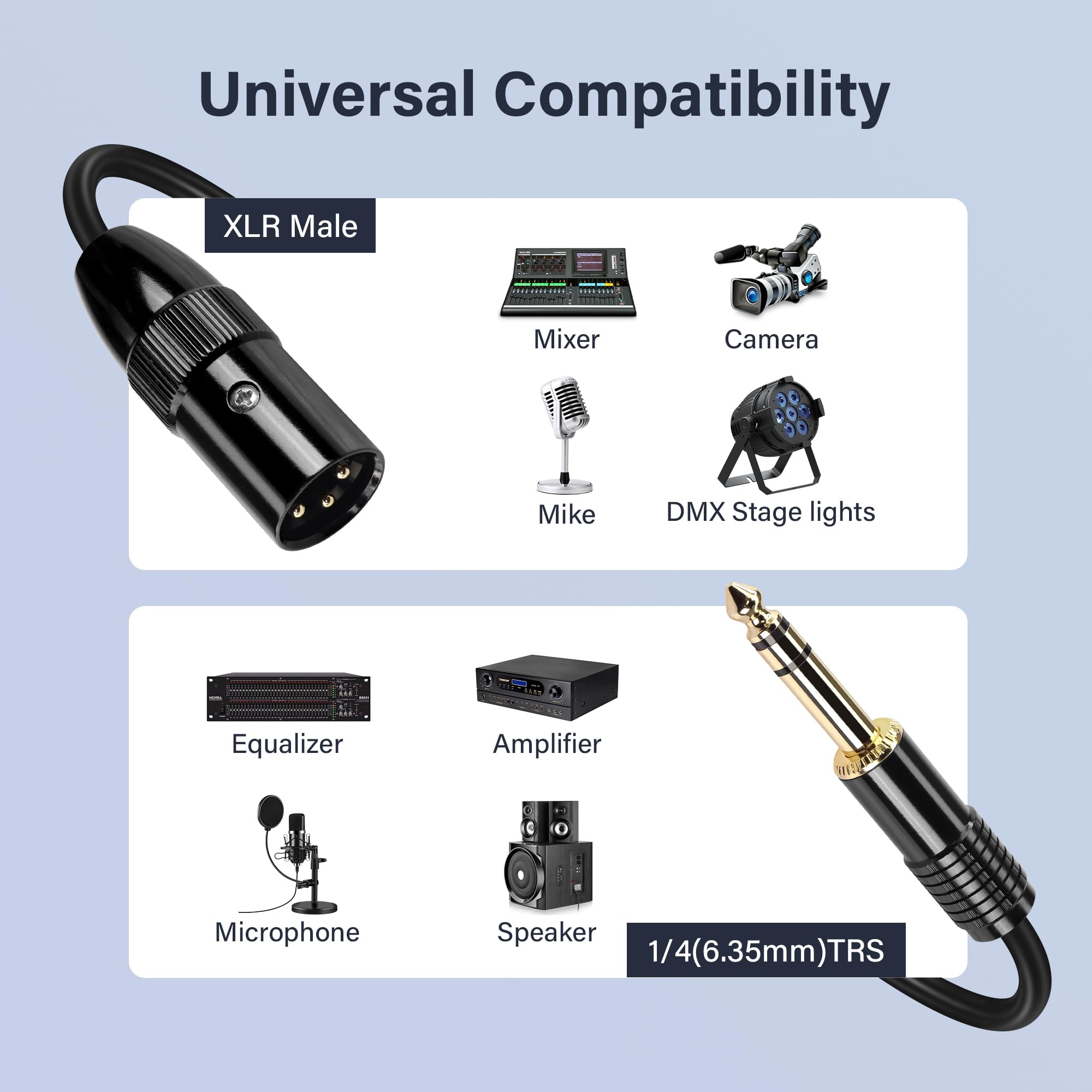 Cavo Xlr Femmina Jack 6,3 Bilanciato Cavo Audio XLR A 1/4 Pollice PNGKNYOCN - 50cm Per Microfoni E Altoparlanti Cavo XLR A TRS 6.35mm