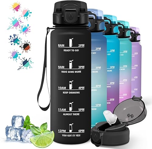 Miniatura 14 de Water Bottle - 1L - Leak-Proof Sports Bottle, Straw Bottle for Bodybuilding, Graduated Water Bottle with Time Marker, Motivational Water Bottle