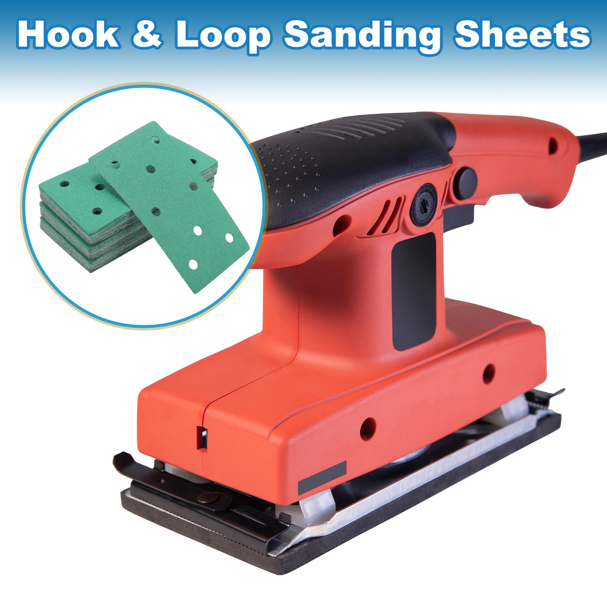 A ABSOPRO Sandpaper Hook & Loop Sanding Sheets 7.09Inch x 3.74Inch Green 50 Pcs P80 Rectangular Flocking 8 Hole Efficient Grinding and Polishing - Image 2