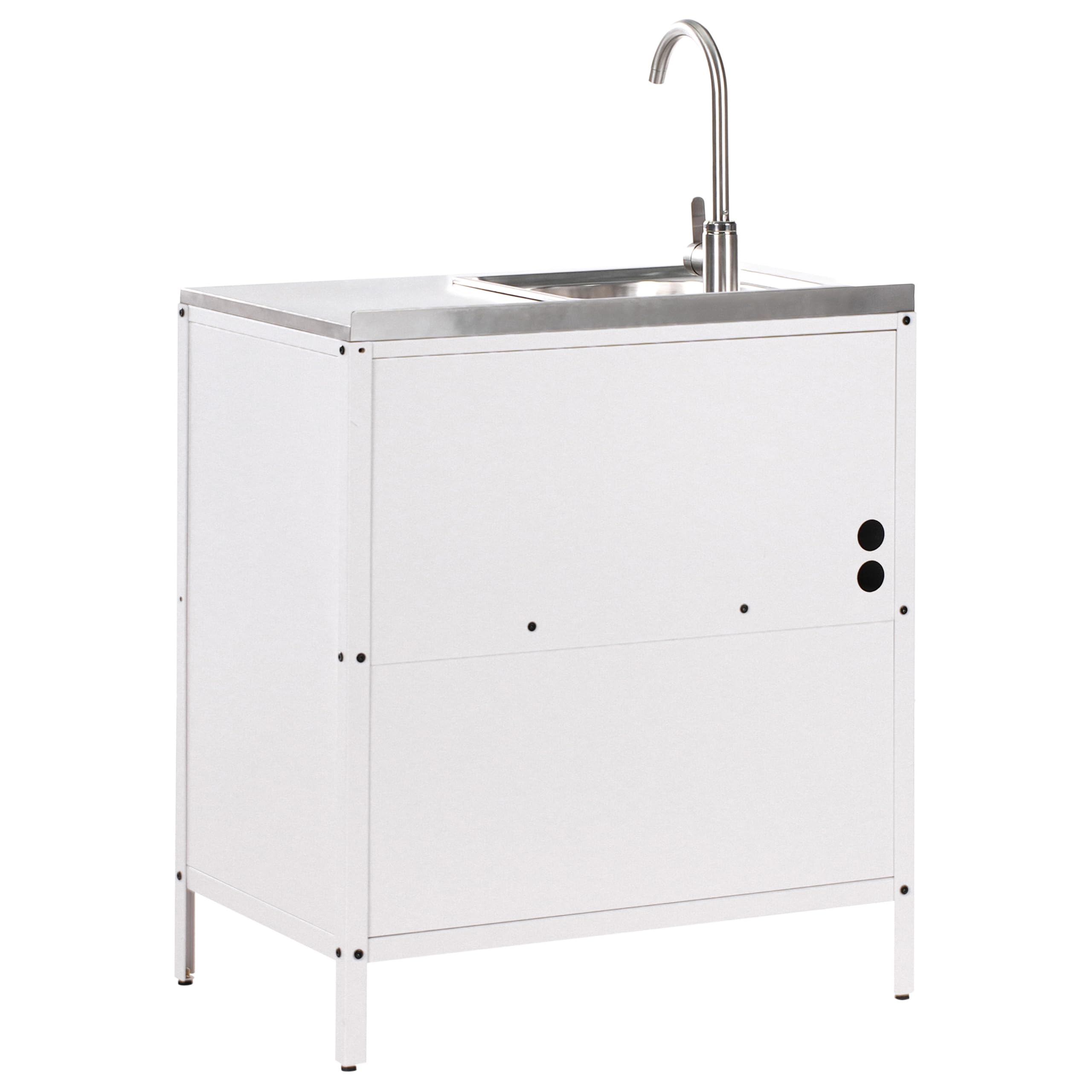 Beliani Cocina Exterior de Acero con Fregadero Monomando 2 Puertas en Acero Inoxidable Blanco Vilama