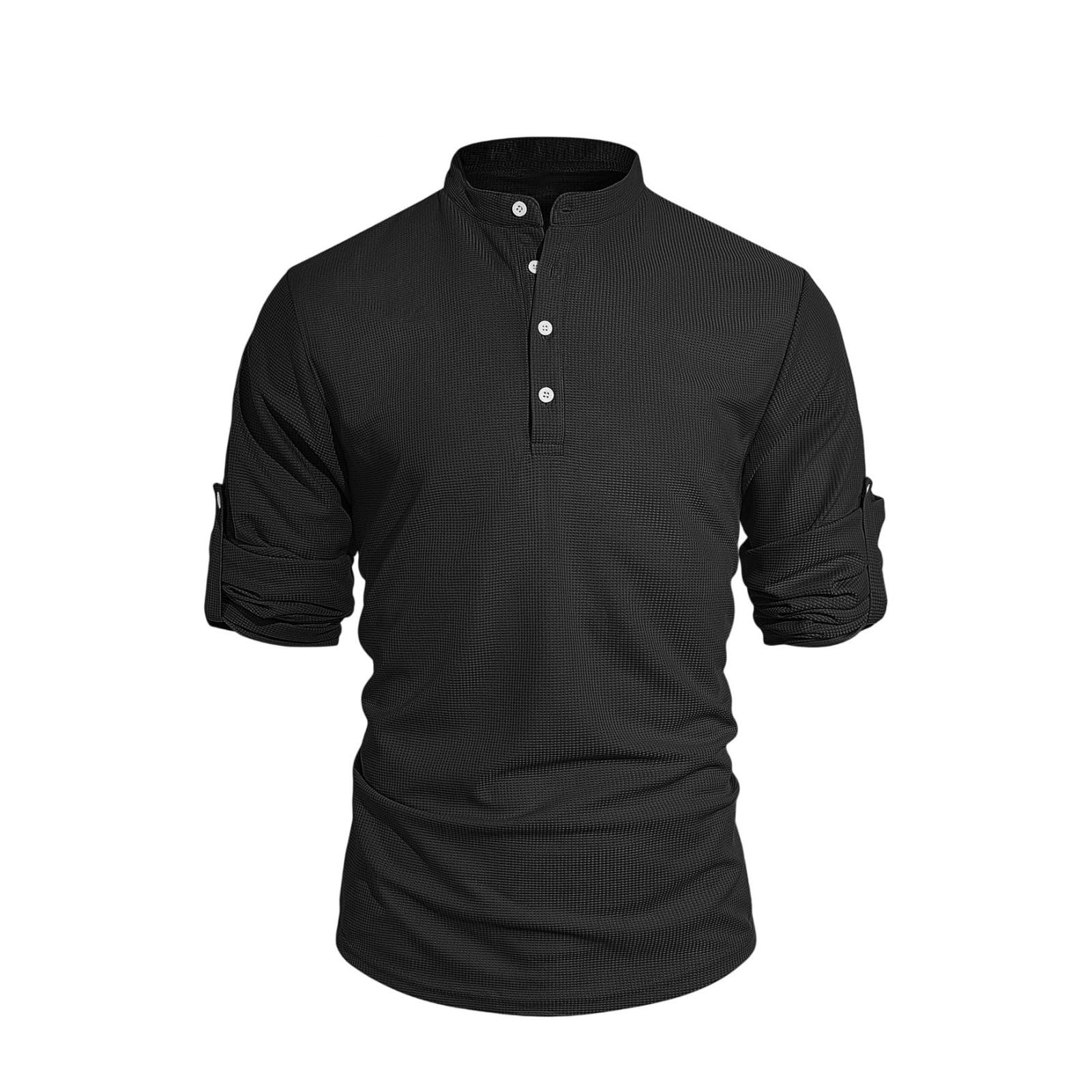 Camisa Henley de manga larga con bloques de color para hombre, ajuste holgado, duradera, para viajes, camping, uso diario