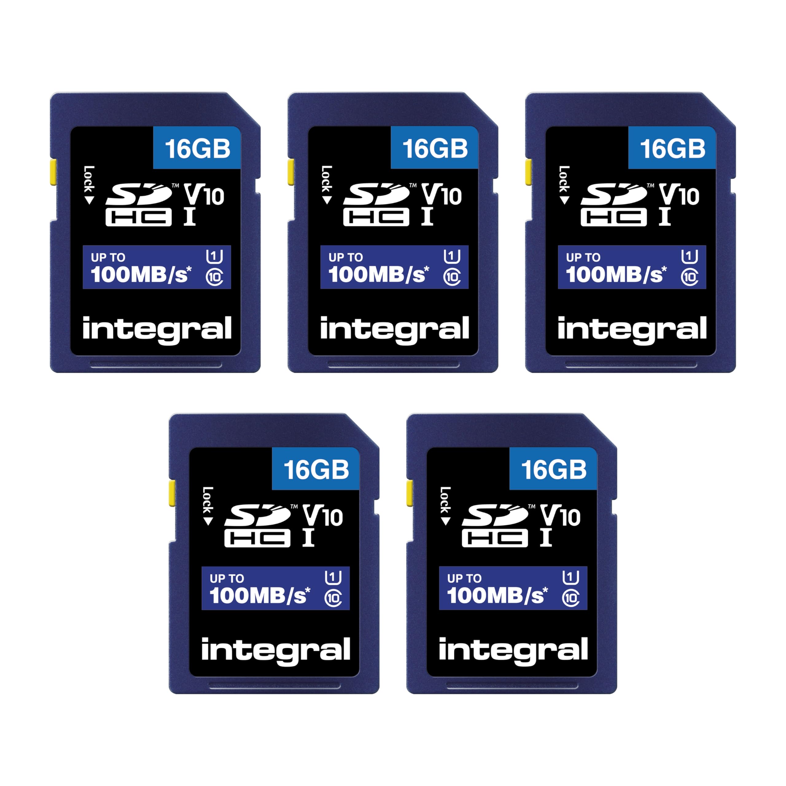 Integral 16GB SD-Karte Hochgeschwindigkeits-SDHC-Speicherkarte | 5er-Pack | Bis zu 100 MB/s V10 UHS-I U1 | Digitalkameras, Camcorder und SD-kompatible Geräte