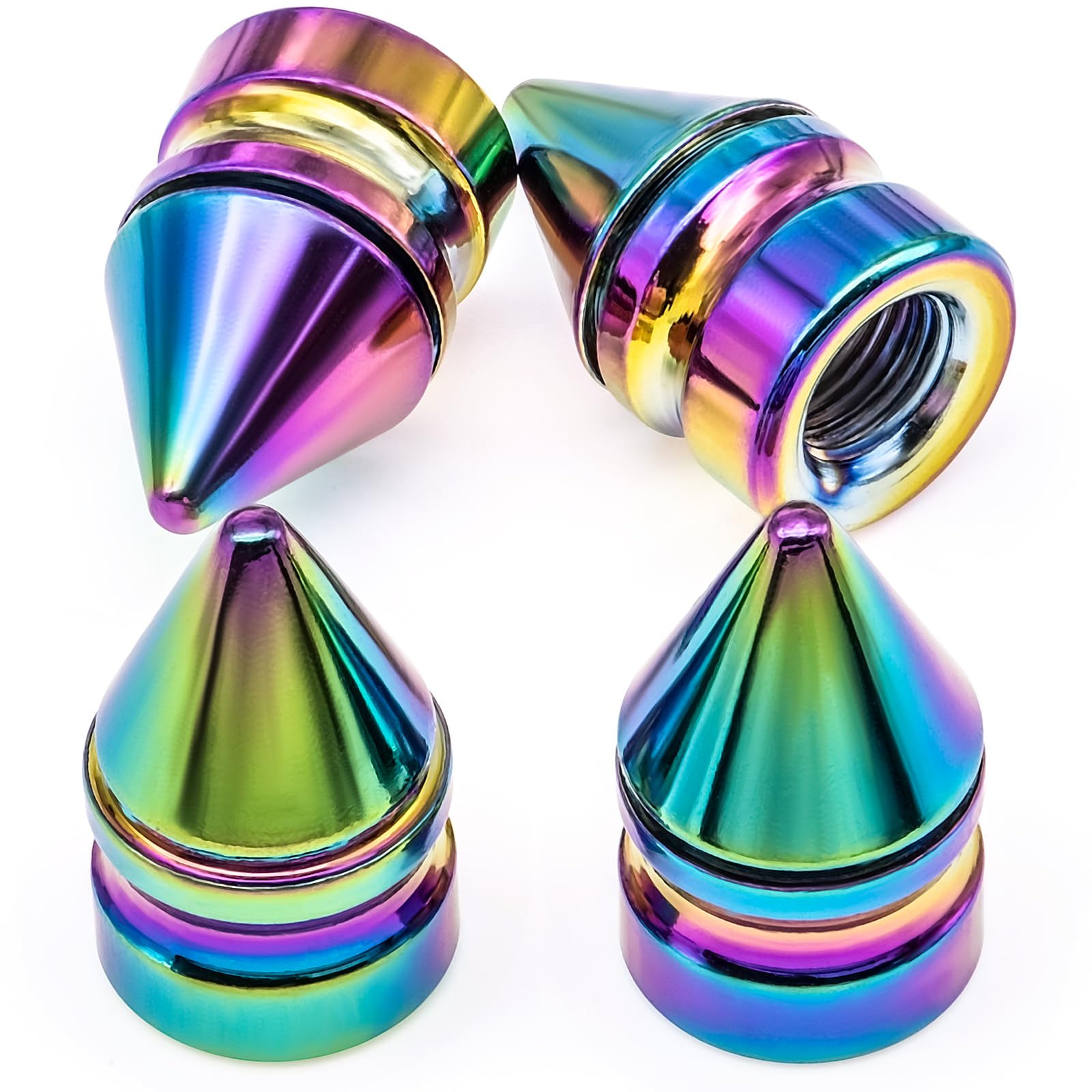 MEAJOO 4PCS Colorful Spike Style Tire Valve Stem Caps, Aluminum Alloy Wheel Tire Valve Stem, Universal Dustproof Tire Valve Stem Covers for Cars, SUV,