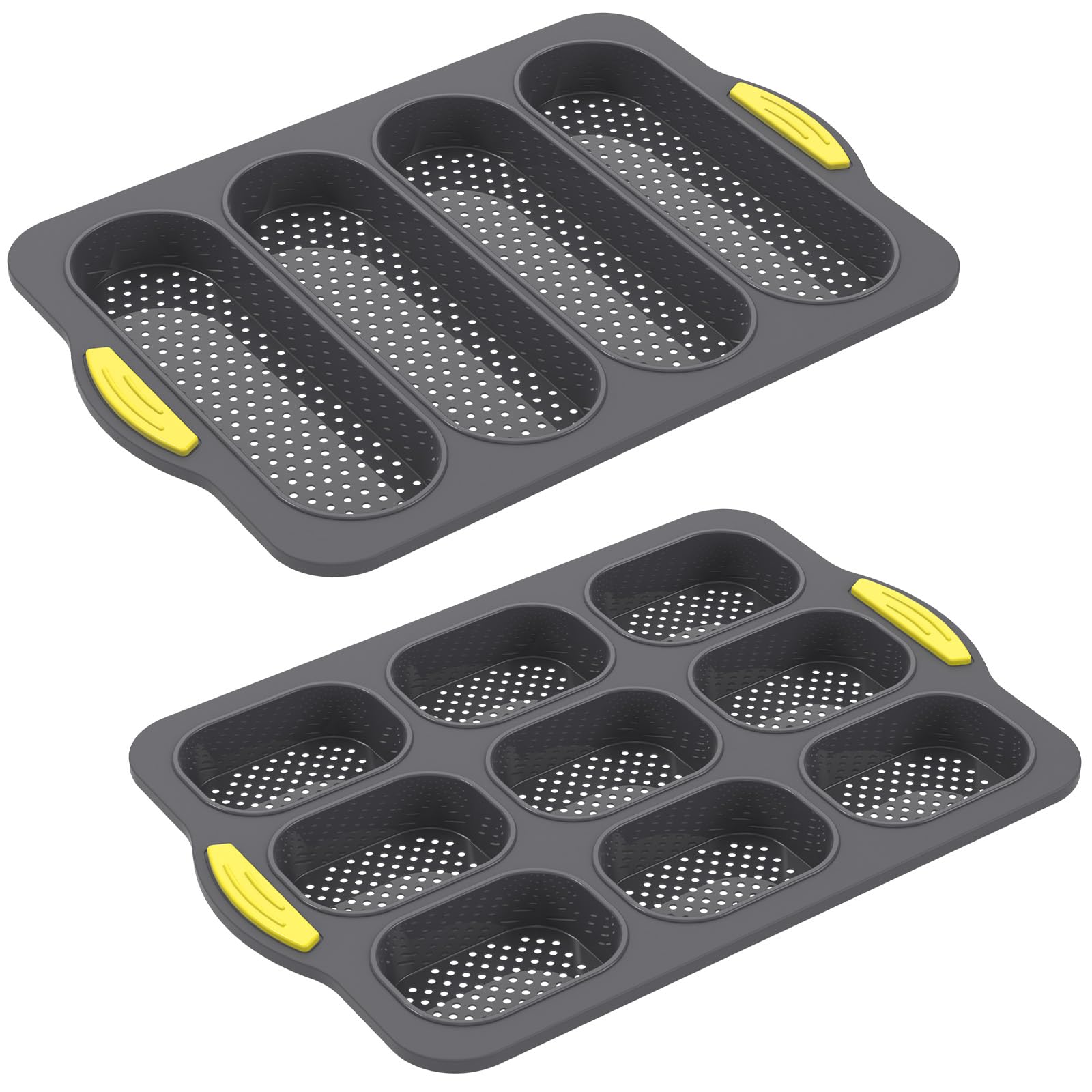 bigjvbfv 2Pcs Hamburger Bun Pan, Silicone Bun Baking Mold Tray, Soft Homemade Bread Pan, Easy Demold Cake Mold, Pan 3/4/9 Cavity Cake Baking Tray for Microwave Oven Refrigerator (Grey)