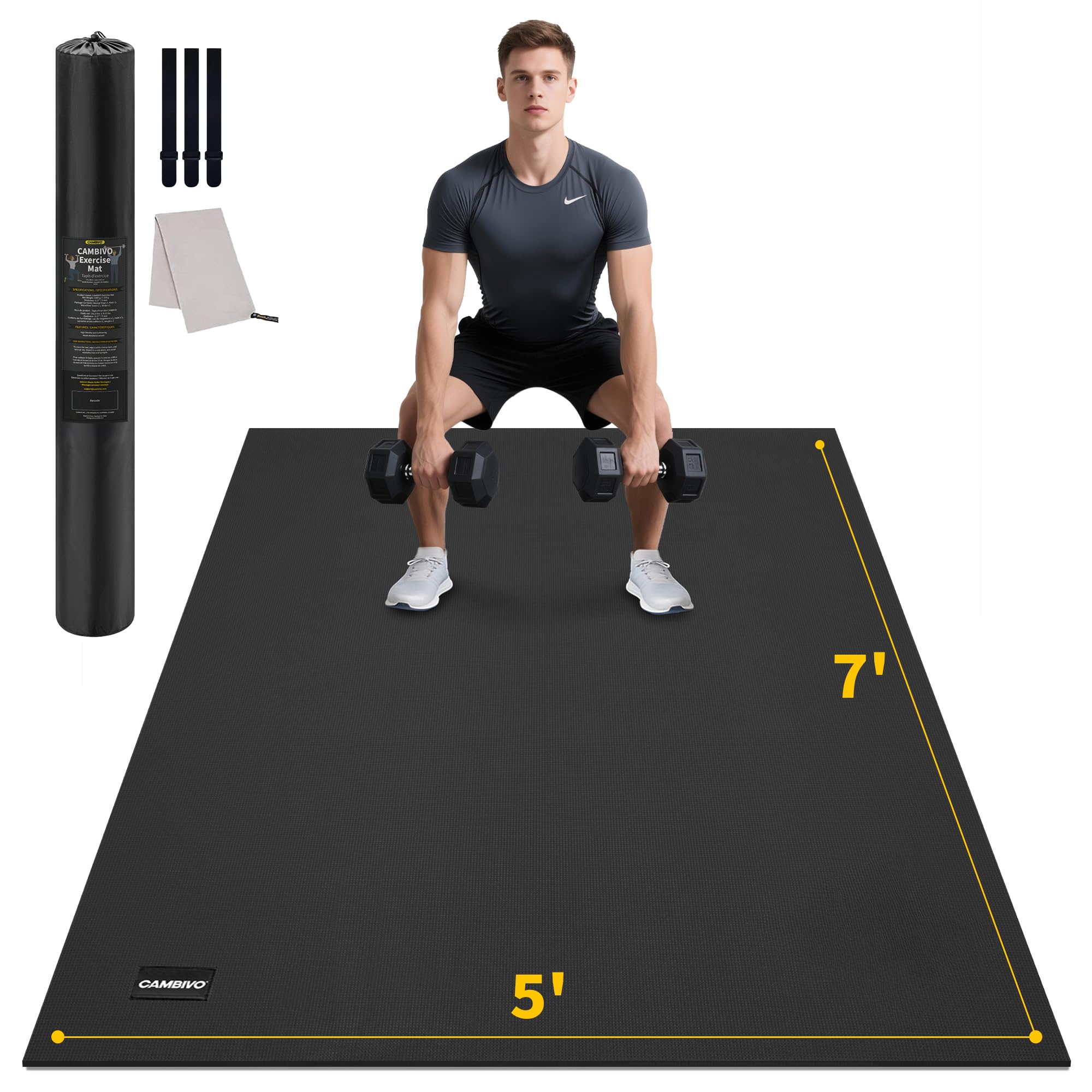 Photo 1 of CAMBIVO 7'x5' Large Exercise Mat Workout Mat for Home Gym, Black, 7mm