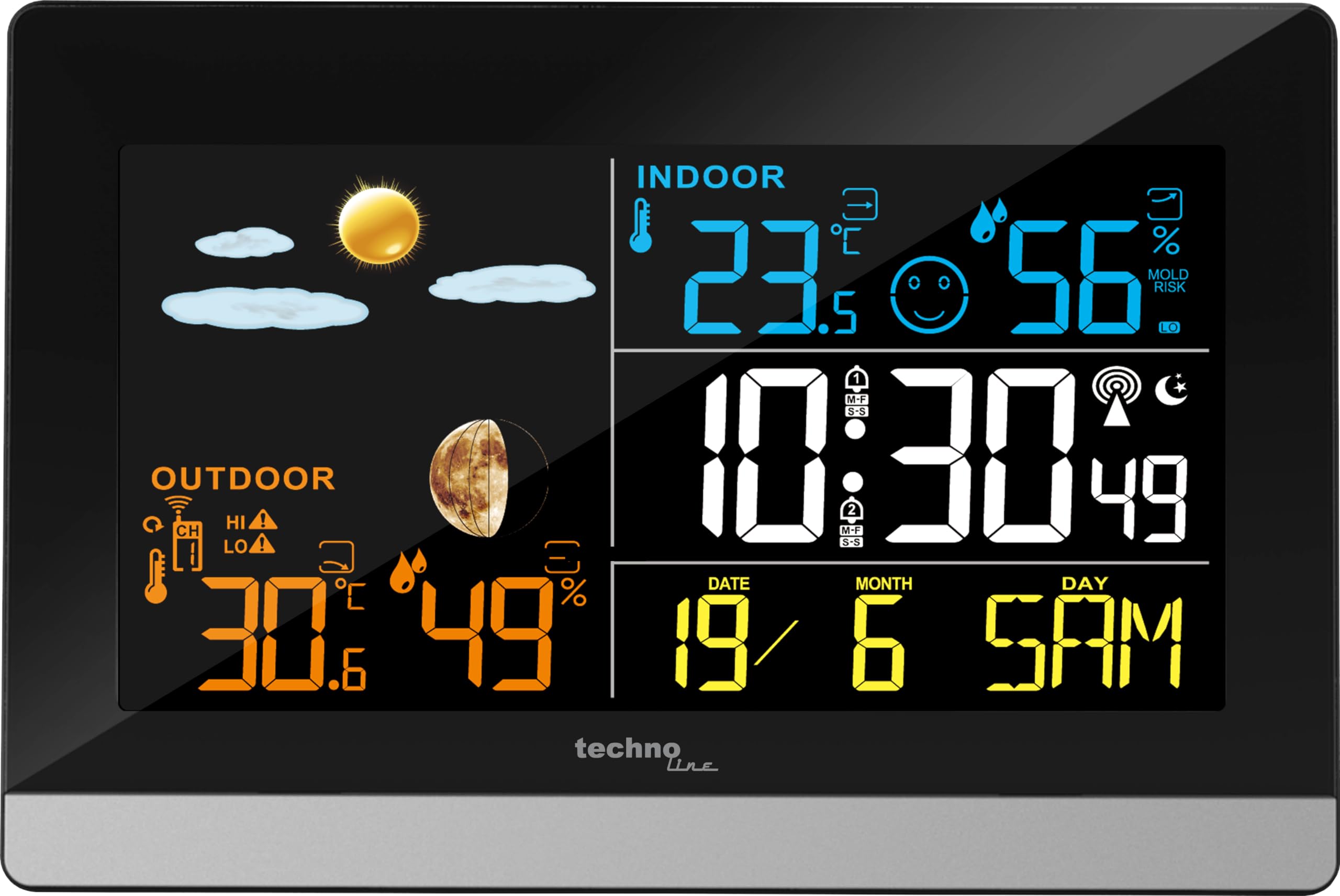 Technoline WS6455 Stazione meteo con temperatura interna ed esterna, umidità interna ed esterna, display LED colorato