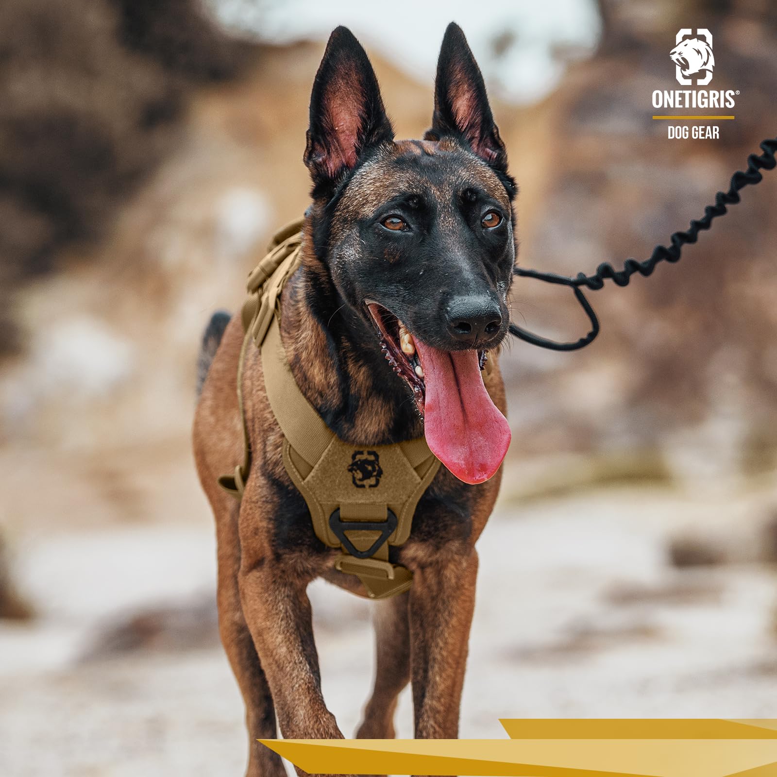 OneTigris Pettorina per cani, T-Bone, tattica con 2 manici, a prova di rottura, regolabile, per cani, caccia, escursionismo, allenamento, passeggiate, attività all'aperto (marrone, M)