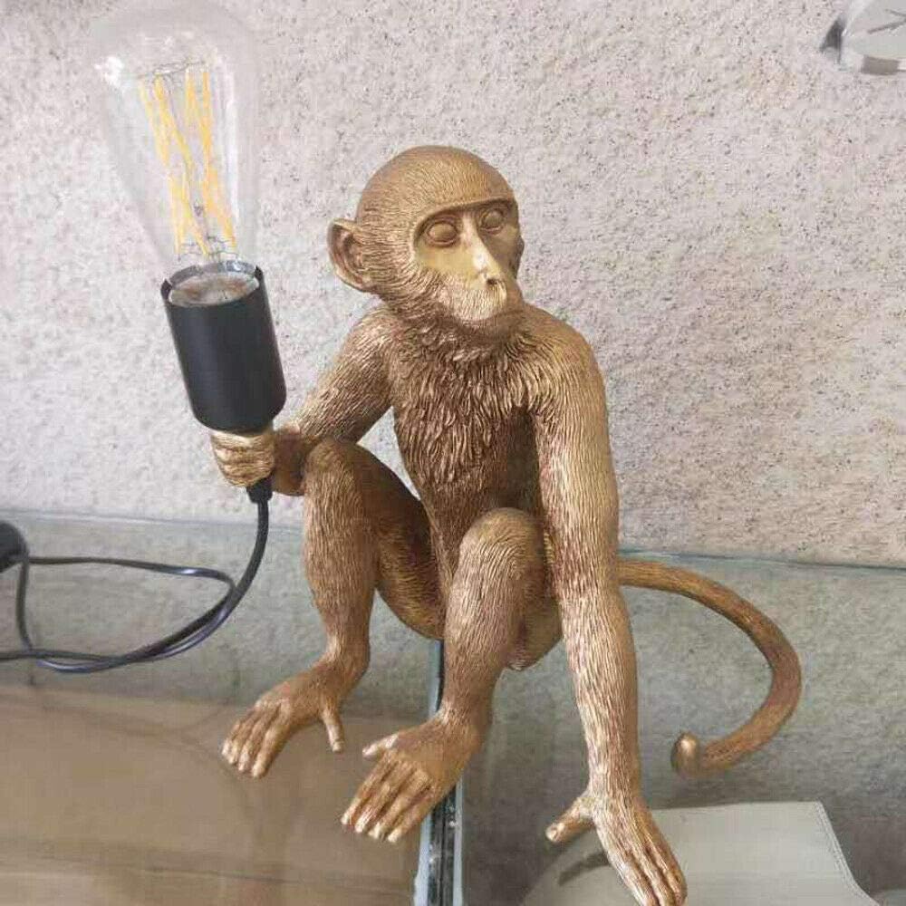 Resin Monkey Design Desk Lamps Modern Sitting Monkey Lighting Creative Table Light with Plug-in Cord for Living Room, Bedroom, Office, College Dorm,Gold