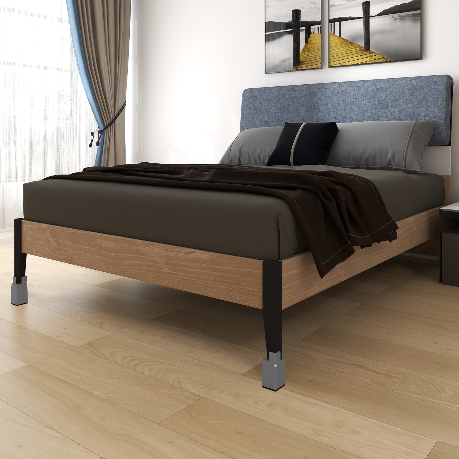 RCHYFEED Elevadores de Cama Ajustable para Muebles de 10cm con Abrazadera de Tornillo, 4 unidades 4'' Elevador Cama para Patas de Mesa Sofá Armarios Cuadradas y Redondas de 0,8 a 1,6 pulgadas de Ancho