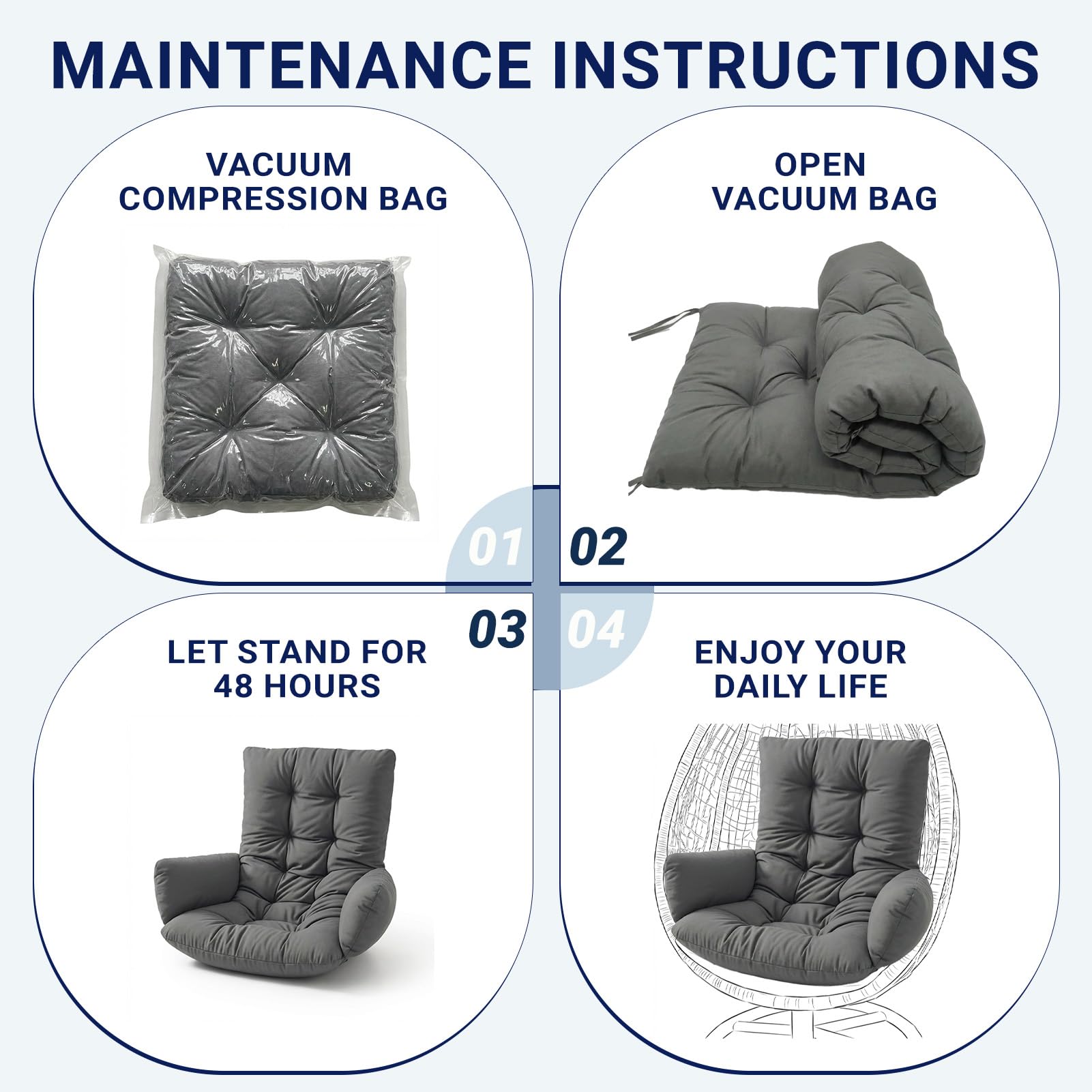 Yahbrra Thicken Egg Chair Cushion: Garden Outdoor Indoor Hanging Replacement Cushions for Hammock Waterproof Soft Swings Chair Cushion pp Cotton Filler (Dark Gray, 120 * 60 * 12cm) — view 7