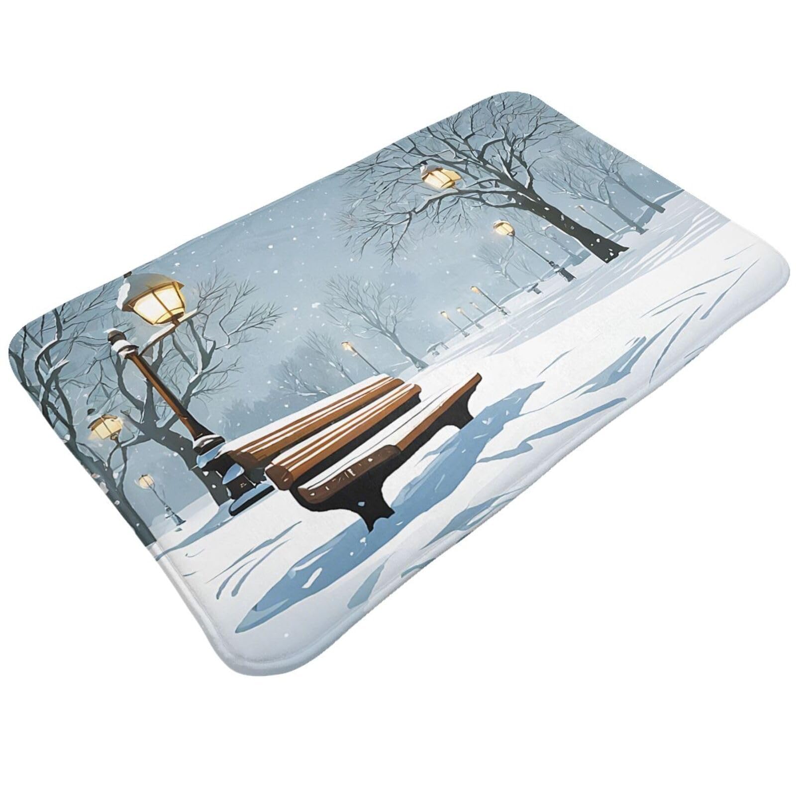 Snow Falling in The Park Print Living Room Bathroom Kitchen Anti Slip and Absorbent Carpet, Indoor Entrance Door Muddy Floor Mat, Ultra Soft Washable Carpet 21x31.5 Inches