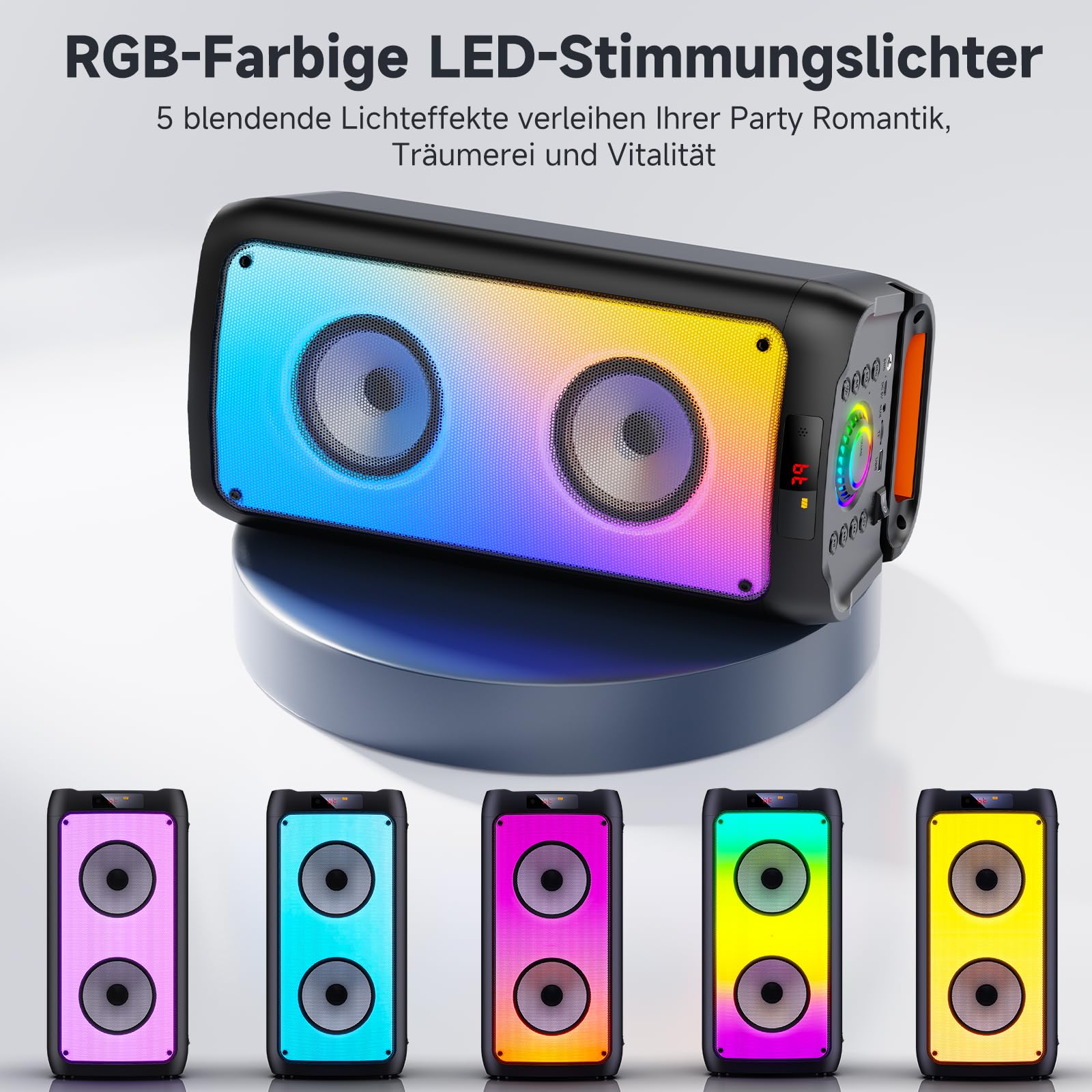 JYX Karaoke Maschine, Karaoke Anlage Mit 2 Mikrofonen, Tragbarer Bluetooth Lautsprecher Mit RGB Licht, Karaoke Box Karaoke Set, PA System Für Erwachsene, Party Box, Unterstützt TF/USB, AUX, FM, TWS