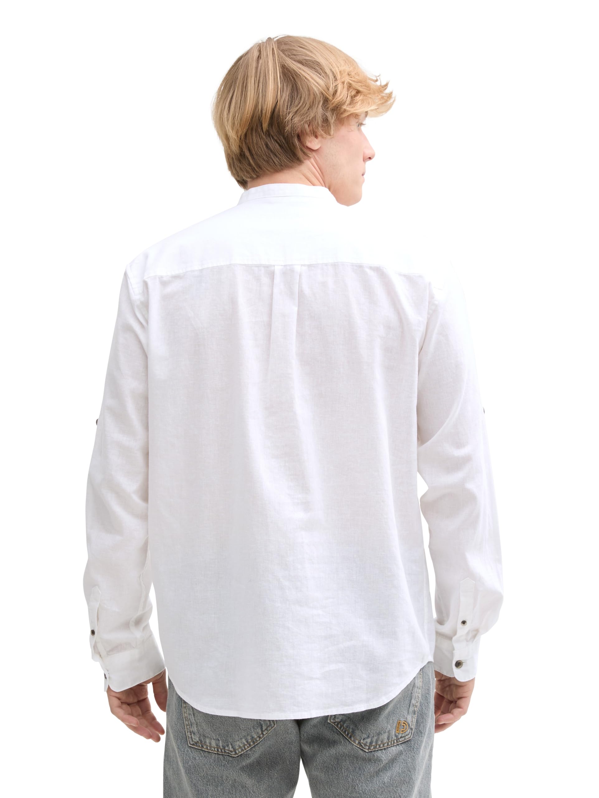 TOM TAILOR Denim Herren Relaxed Fit Tunika Hemd mit Leinenanteil
