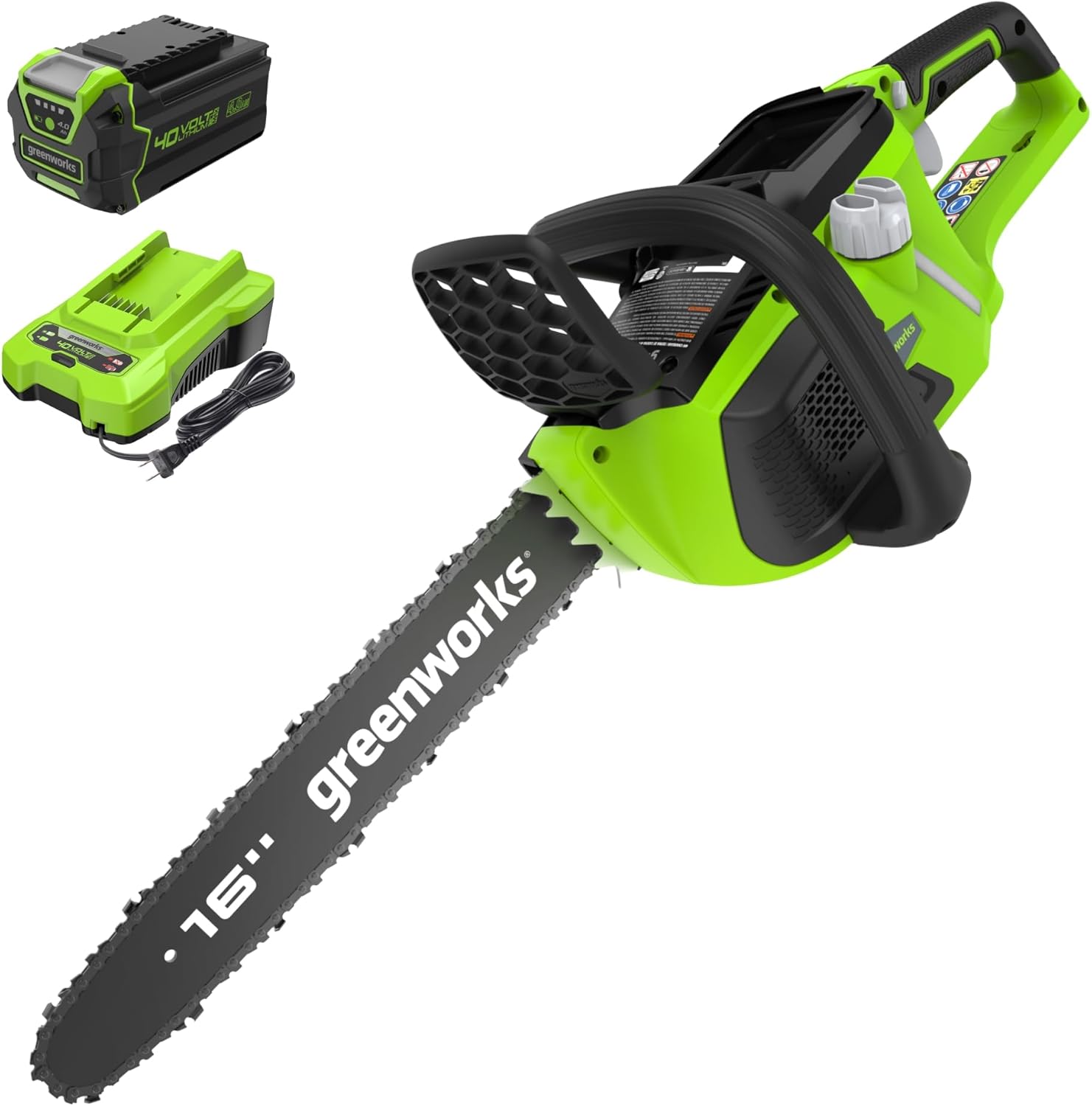 Greenworks 40V 16" Brushless Cordless Chainsaw, 4.0Ah Battery and Charger Included 40V 16” (4.0Ah)