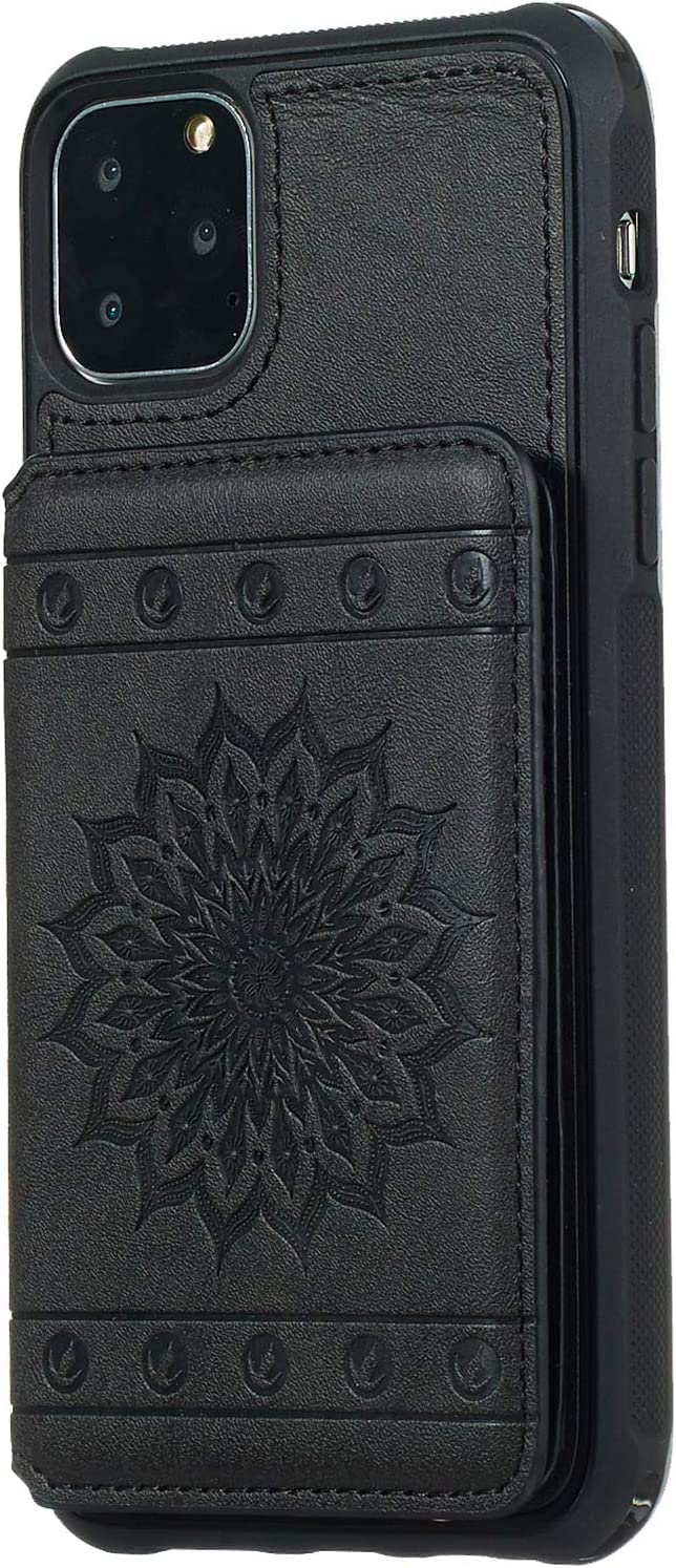 Étui iPhone 12 Pro Max cuir PU noir avec lanière amovible et béquille