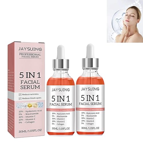 Suero facial 5 en 1, reduce las arrugas, suero corrector de manchas oscuras, suero facial con ácido hialurónico y niacinamida (2 unidades)