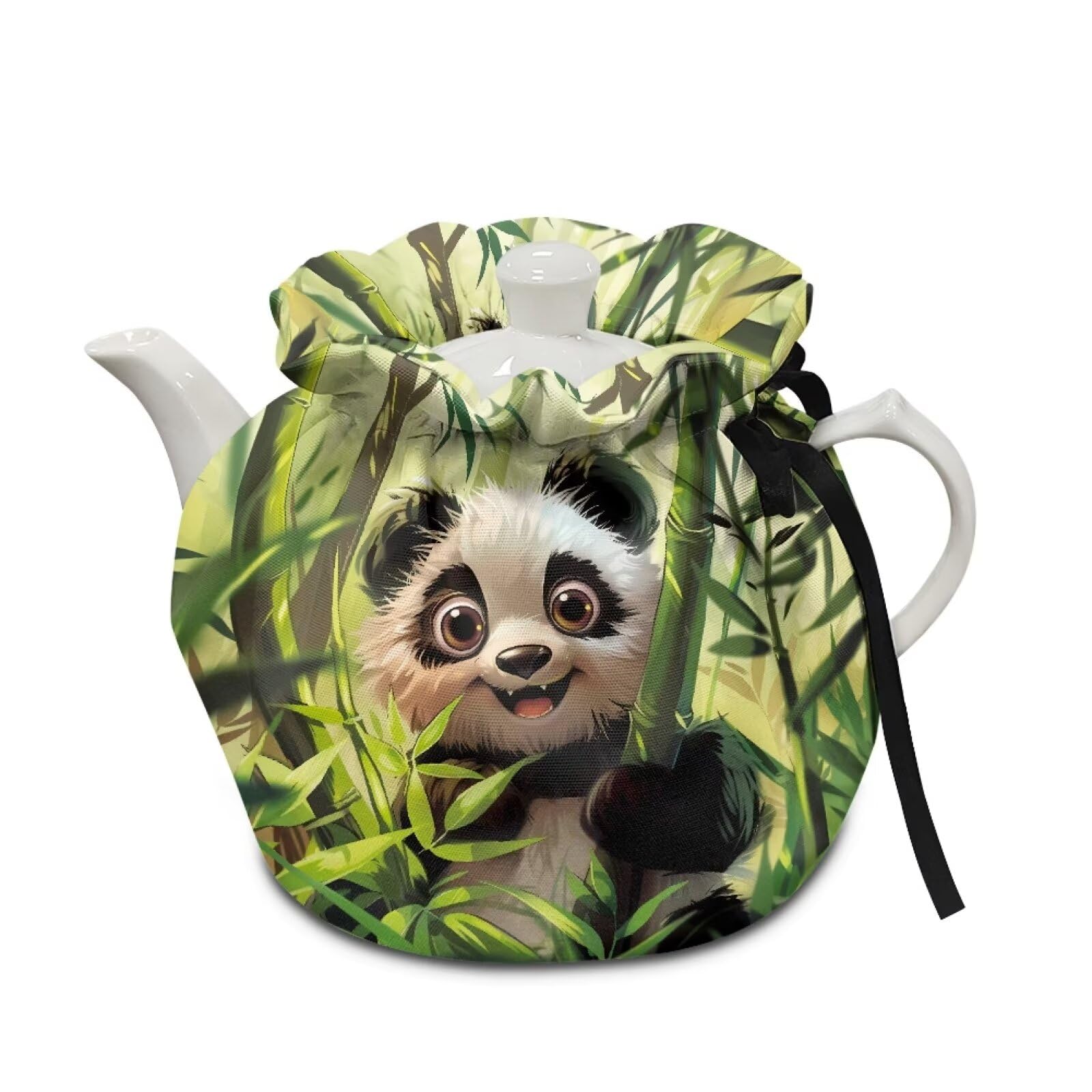 Xoenoiee Cute Panda Green Forest Pattern Tea Cosy, Kitchen Tea Pot Dust Cover, Teapot Cozy Warmer, Tea Pot Cover Insulation, Tea Kettle Quilt for Home Kitchen Table Tea Party