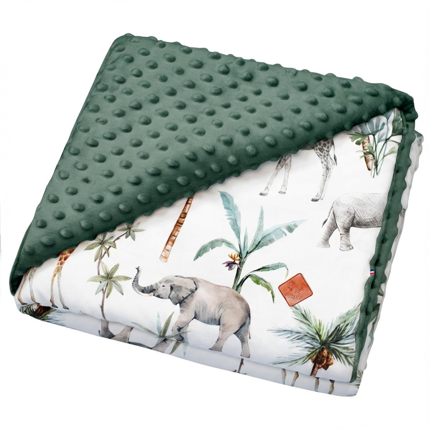 Sevira Kids | Couverture réversible en Minky, Safari - 100x70 cm Vert - Made in France