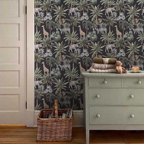 Miniatura 3 de MuralPeel Papel tapiz autoadhesivo con diseño de selva tropical, animales, plantas, hojas, tigre, autoadhesivo, extraíble, fácil de despegar en