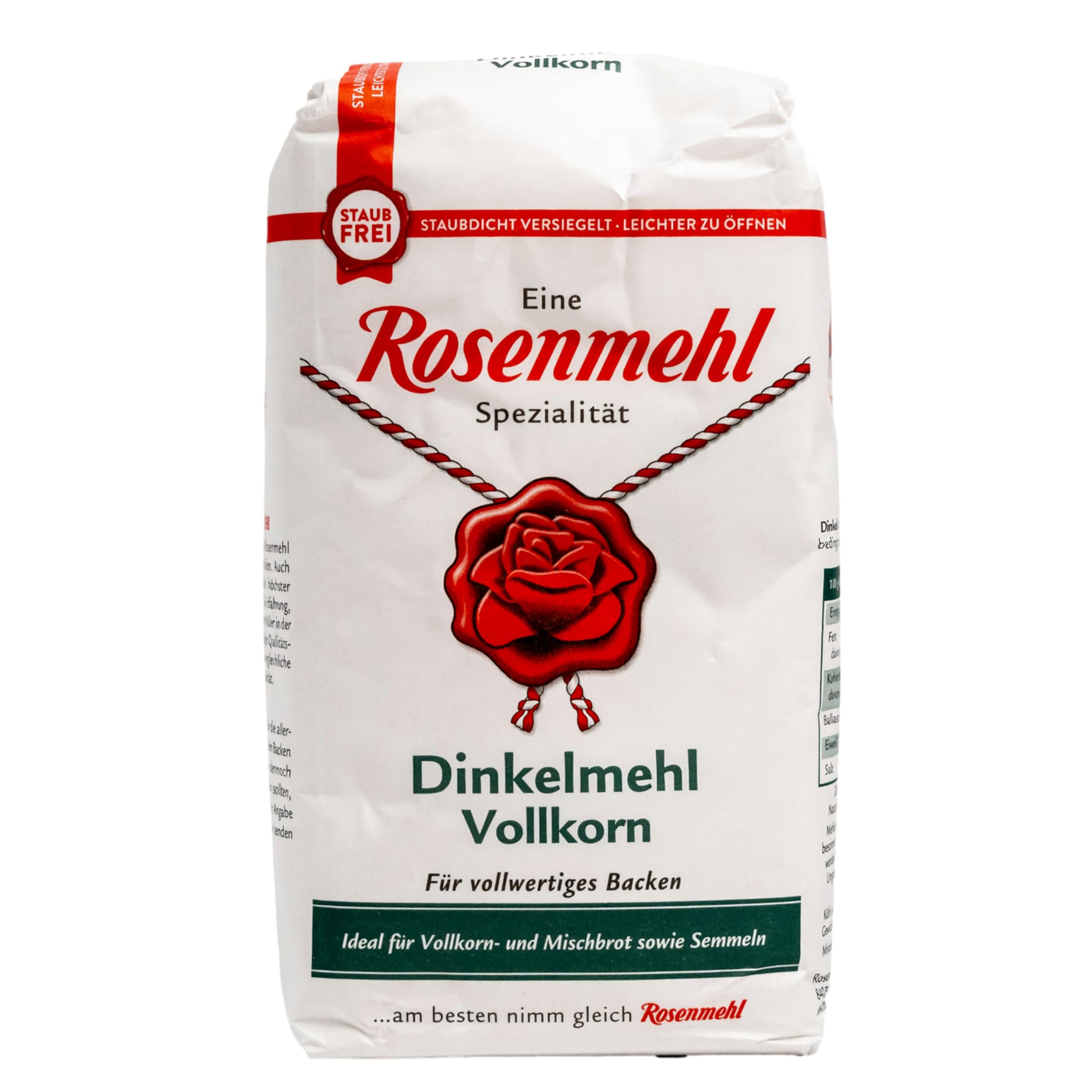 Rosenmehl - 10er Set Premium Dinkelmehl Vollkorn 1000 g für vollwertiges Backen - Vollkornmehl ideal für Vollkorn- und Mischbrot sowie Semmeln - Feines naturbelassenes Dinkelmehl