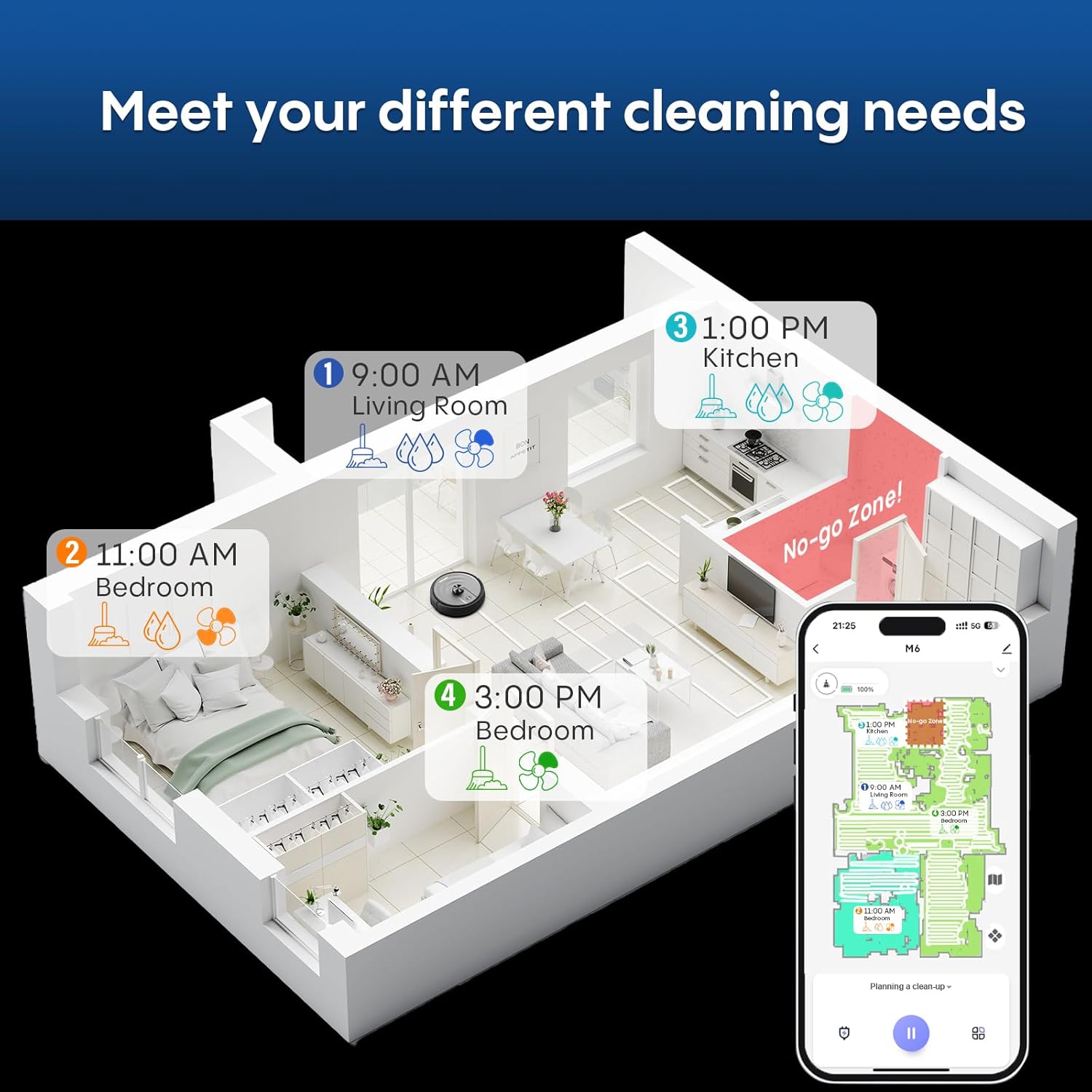 Robotic Vacuum BL20 with LiDAR Navigation, No-Go Zones for Pet