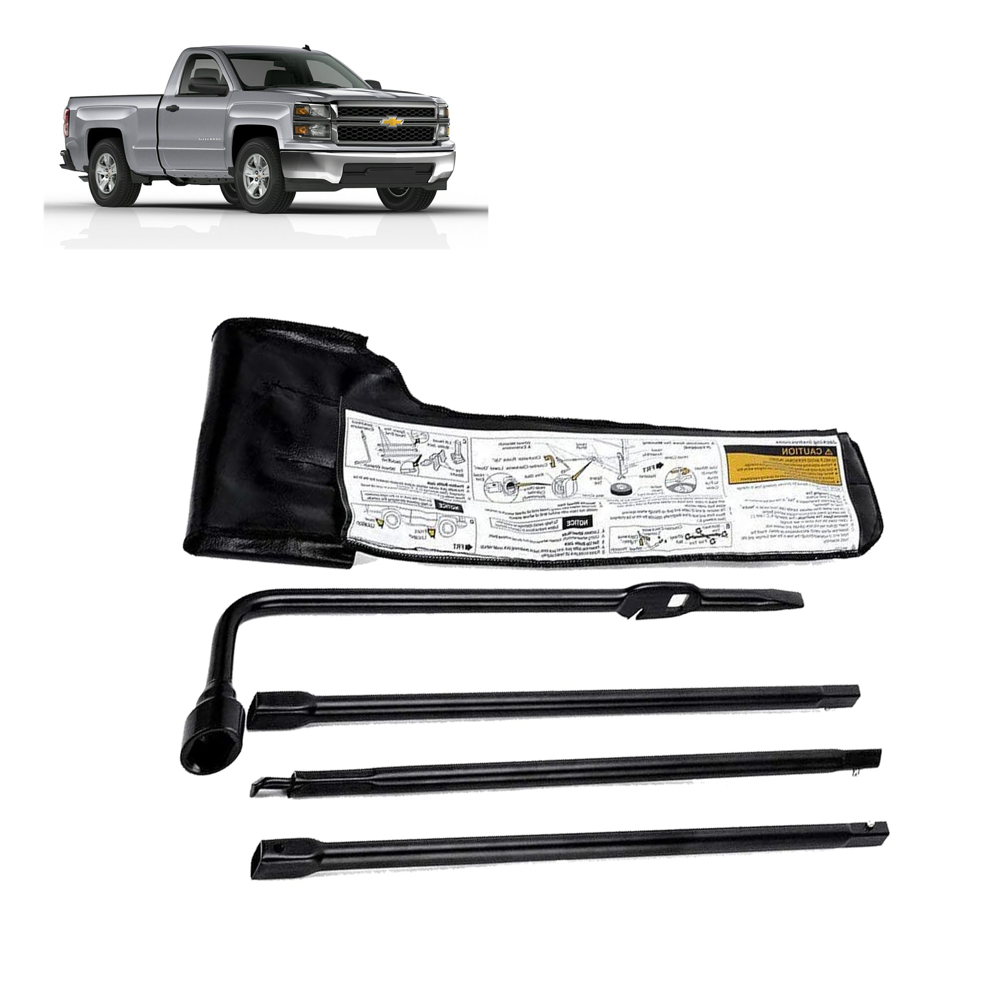 DICN Spare Tire Tool Set Kit Fit for Chevrolet Silverado GMC Sierra 1500 2500 3500 (2000-2014), Tire Lug Wrench Extension Jack Tool Kit Set Pickup