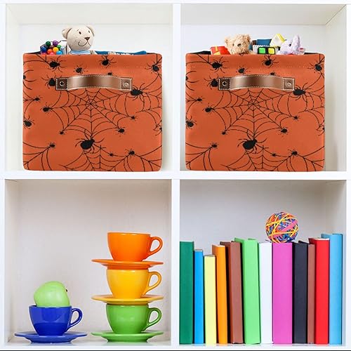Miniatura 7 de ALAZA Caja de almacenamiento plegable de tela de araña de Halloween, color naranja, cesta organizadora con asas para estantes, armario, sala de