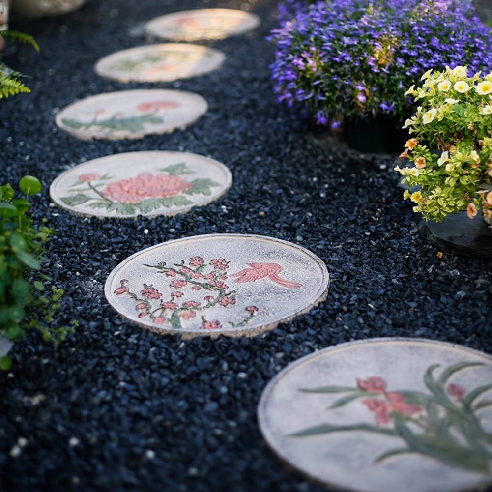 Pas Japonais Décoratifs D'extérieur – Dalles Jardin Rondes 13,8 Po – Dalles De Chemin En Béton Résistantes Aux Intempéries La Décoration Du Jardin, Du Patio, De L'allée Et La Cour(Gray-c)