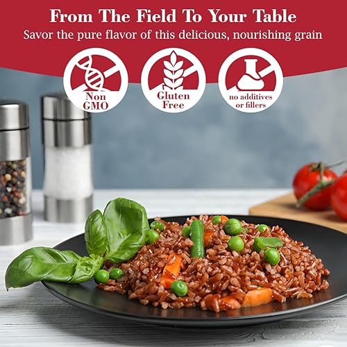 Miniatura 5 de Fusion Select Arroz rojo de 5 libras, arroz rojo de alta calidad, arroz de grano largo sin OMG, naturalmente sin gluten, arroz tailandés no pegajoso