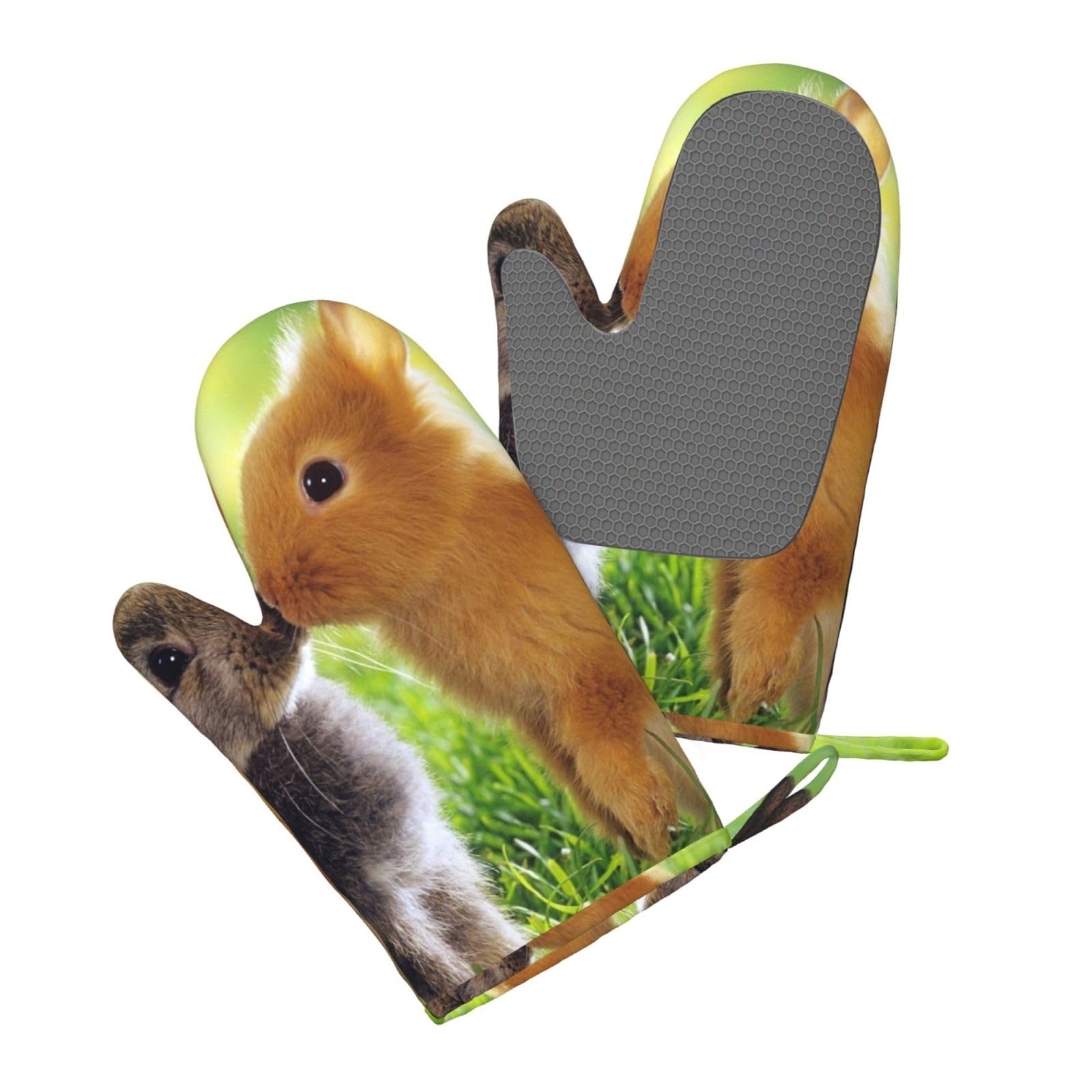 Amor de Conejo Impreso,Juego de 4 Manoplas y agarraderas para Horno, Guantes de Cocina Antideslizantes y Resistentes al Calor.