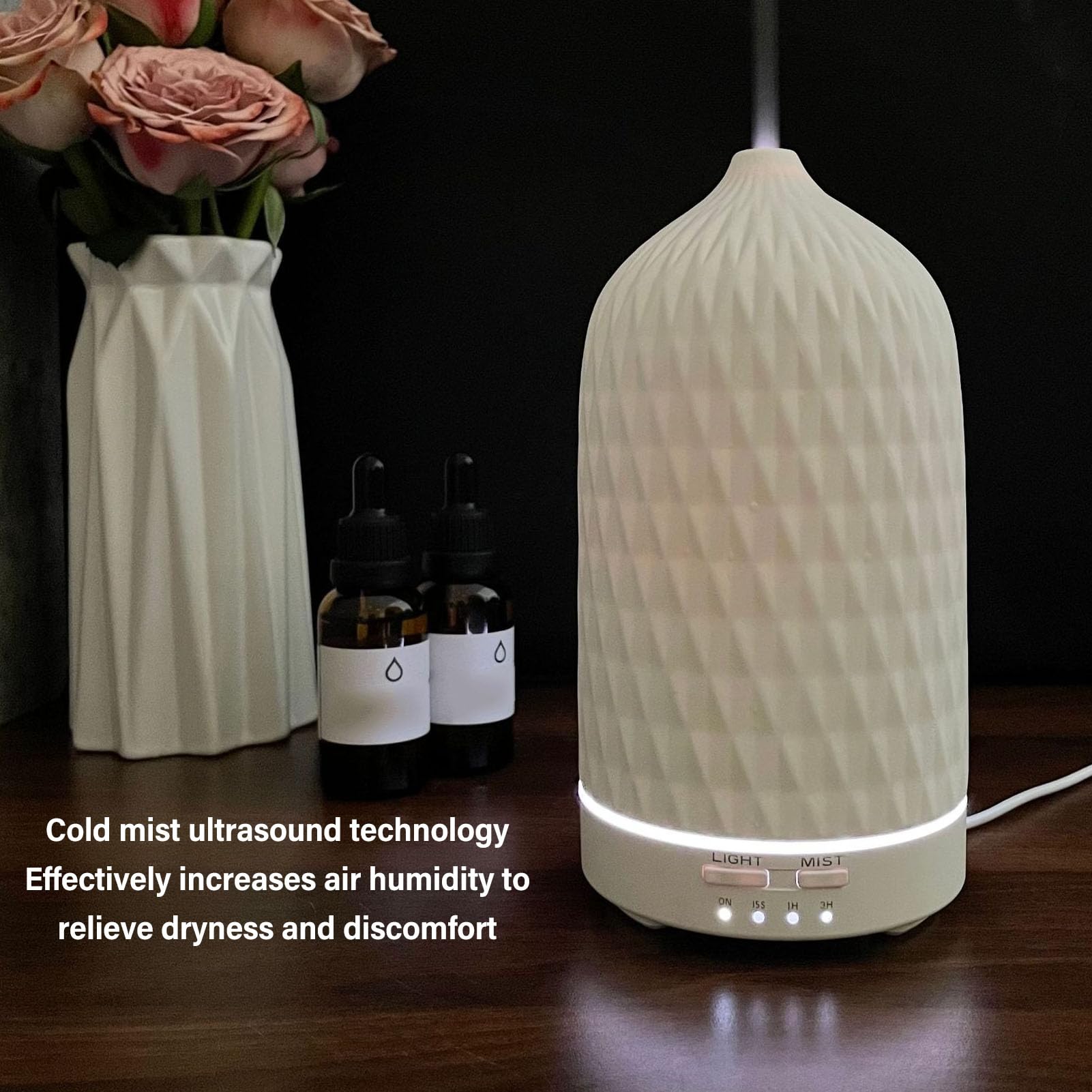 Diffuseur D'huile Essentielle en Céramique, Réservoir D'eau de Grande capacité, Arrêt Automatique, Protection contre les Brûlures à Sec avec Télécommande (Prise UE)