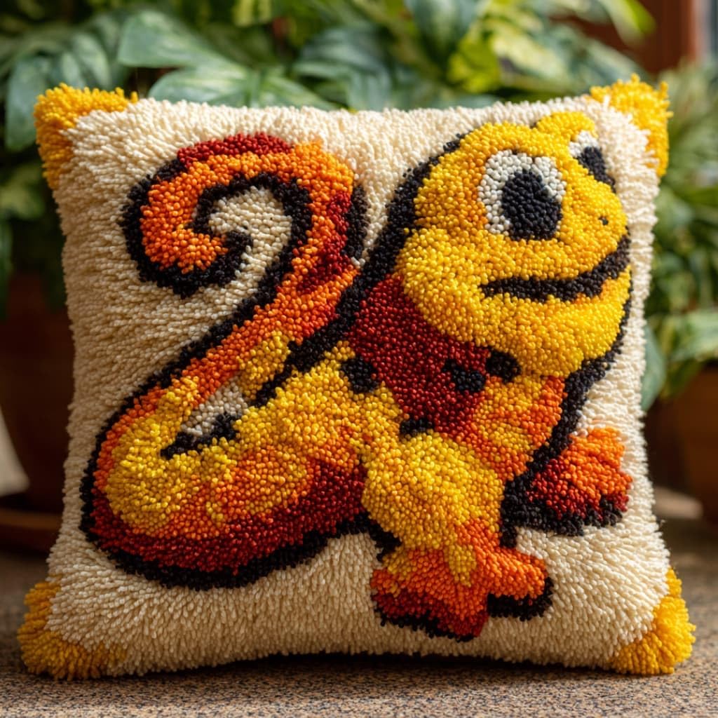 Taxpy Kit Pre-Printed Hook and Latch Rug Kits Lizards Latch Hook Cushion Kit for Adults Beginners Cross-Stitch Embroidery Cushion Cover for Home Sofa Decoration 17X17 Inch