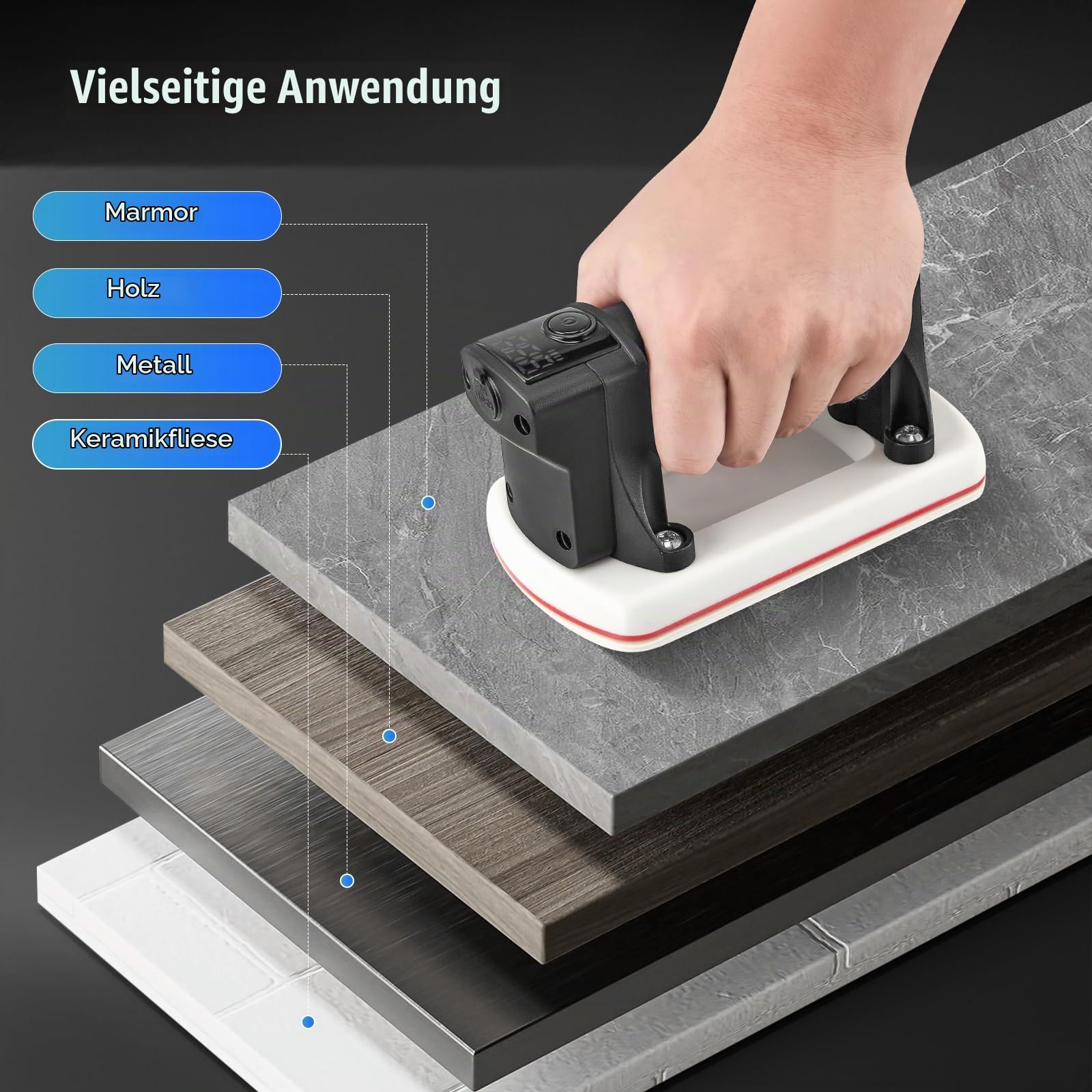 Akku Vakuum Saugheber, Fliesenheber Elektrischer Vakuum Saugheber, Elektrische Glassauger mit Automatischer Nachsaugung & LCD-Display, Elektrischer Vakuum-Saugnapf für Fliesen, Glas, Marmor