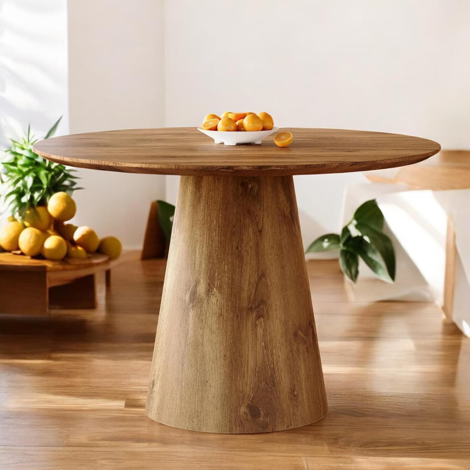 Round Wood Dining Table for 4-6, Rustic Midcentury Modern Pedestal Base-image-49
